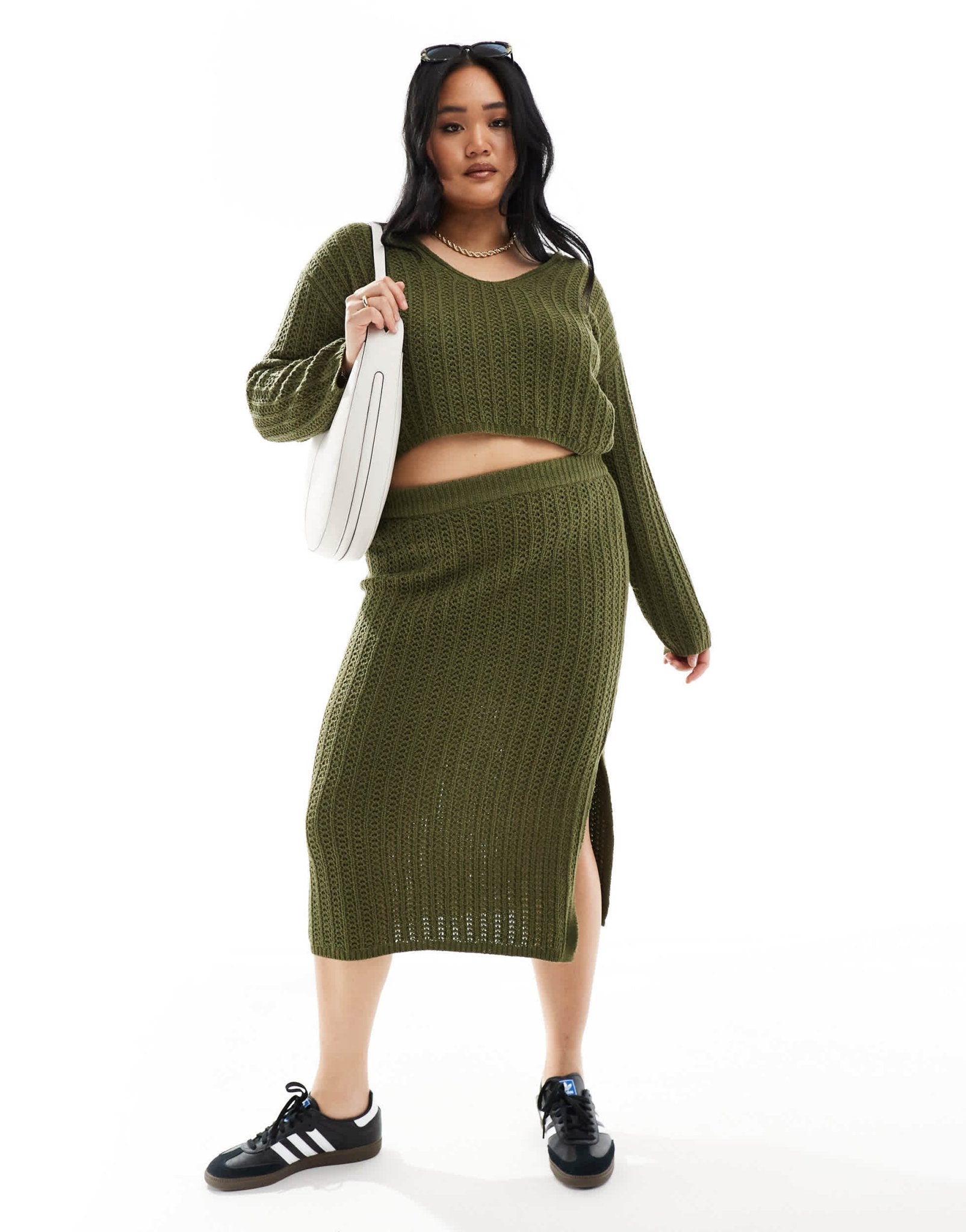 ASOS DESIGN Curve knitted midi skirt in open stitch co - ord - ASOS Sample Sale