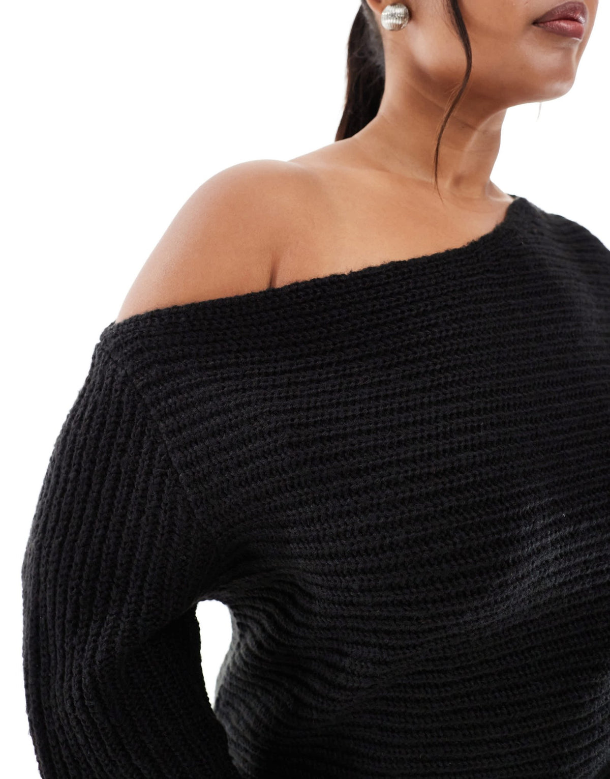 ASOS DESIGN Curve knitted off the shoulder slouchy jumper in black - ASOS Sample Sale