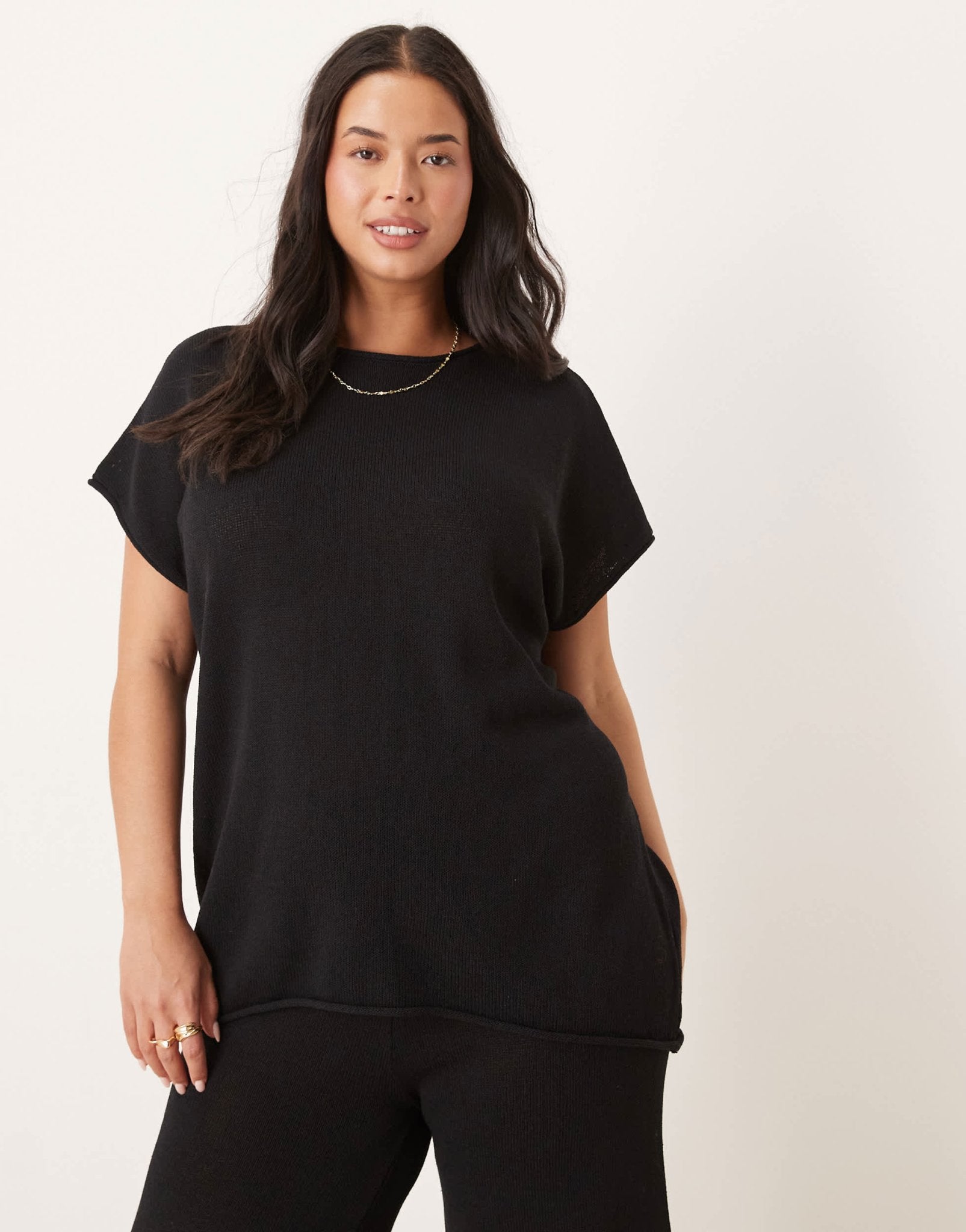 ASOS DESIGN Curve knitted slub t shirt co - ord in black - ASOS Sample Sale