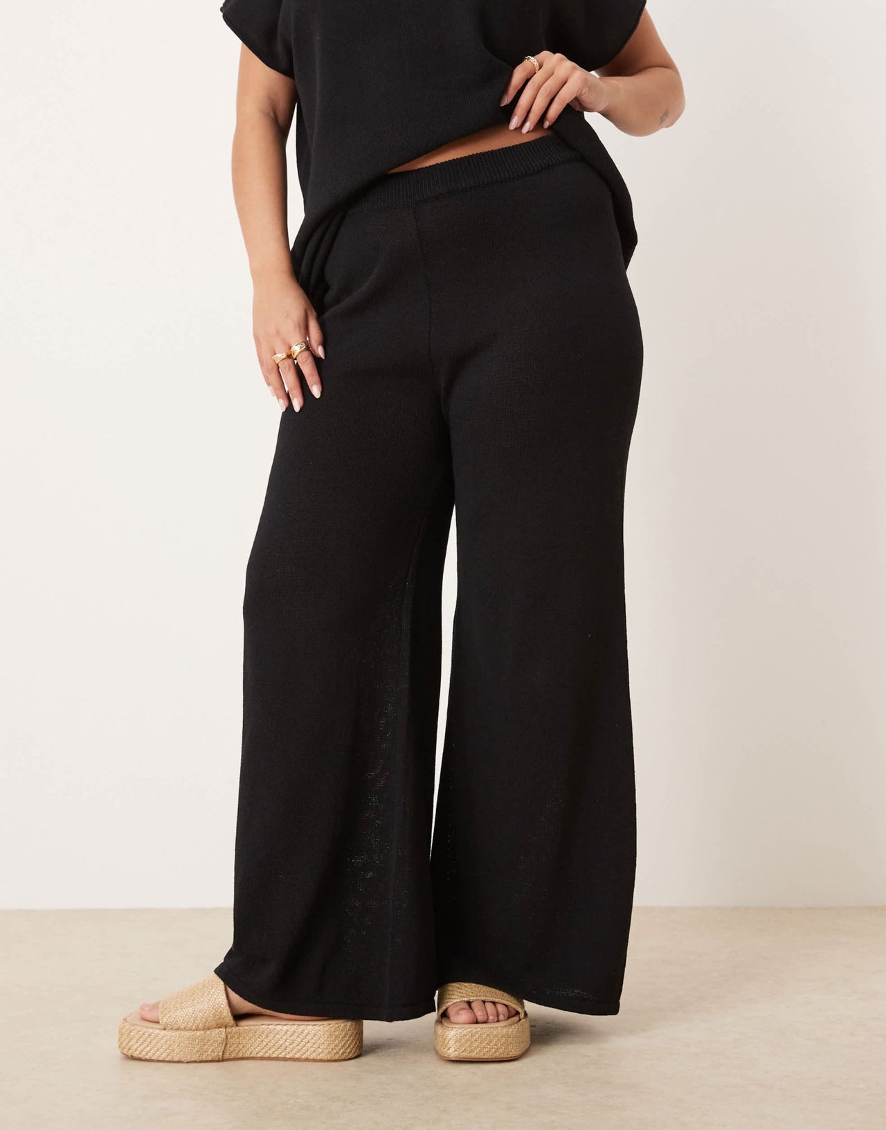 ASOS DESIGN Curve knitted slub trouser co-ord in black - ASOS Sample Sale