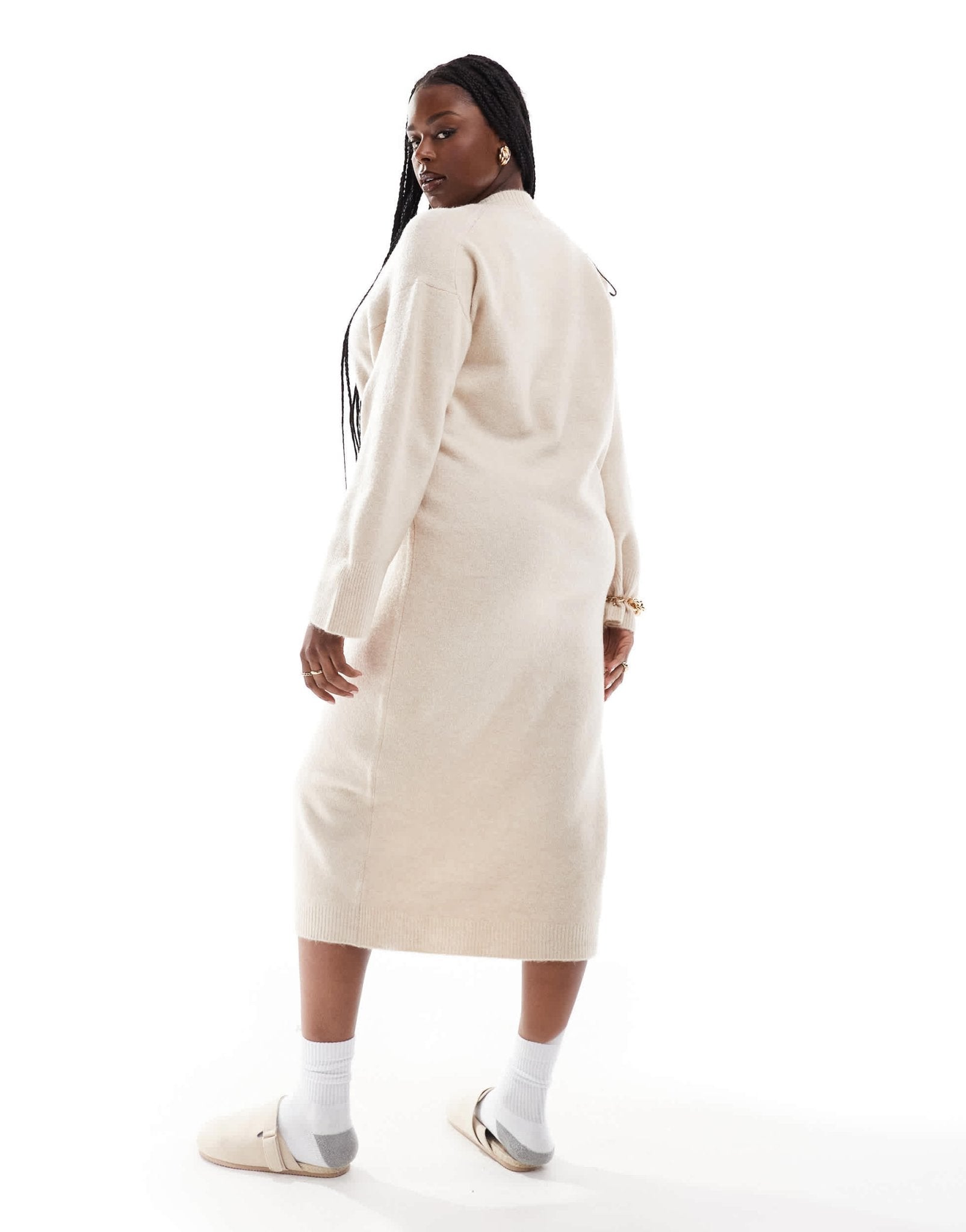 ASOS DESIGN Curve knitted v neck midaxi dress in oatmeal - ASOS Sample Sale