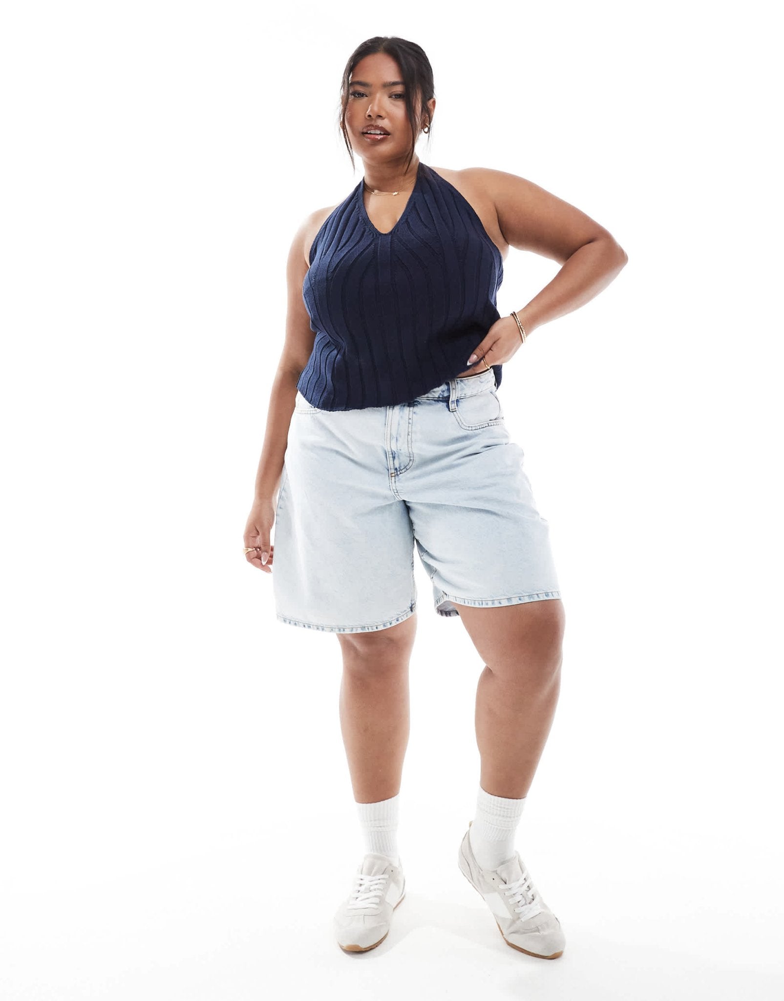 ASOS DESIGN Curve knitted wide rib halter top in navy - ASOS Sample Sale
