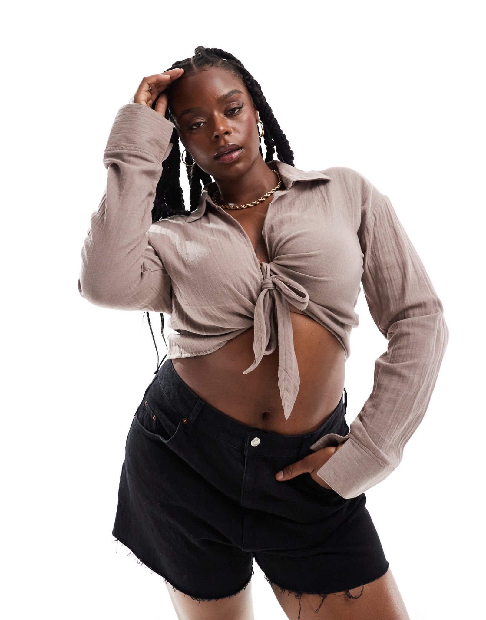 ASOS DESIGN Curve knot front cheesecloth shirt in mushroom - ASOS Sample Sale