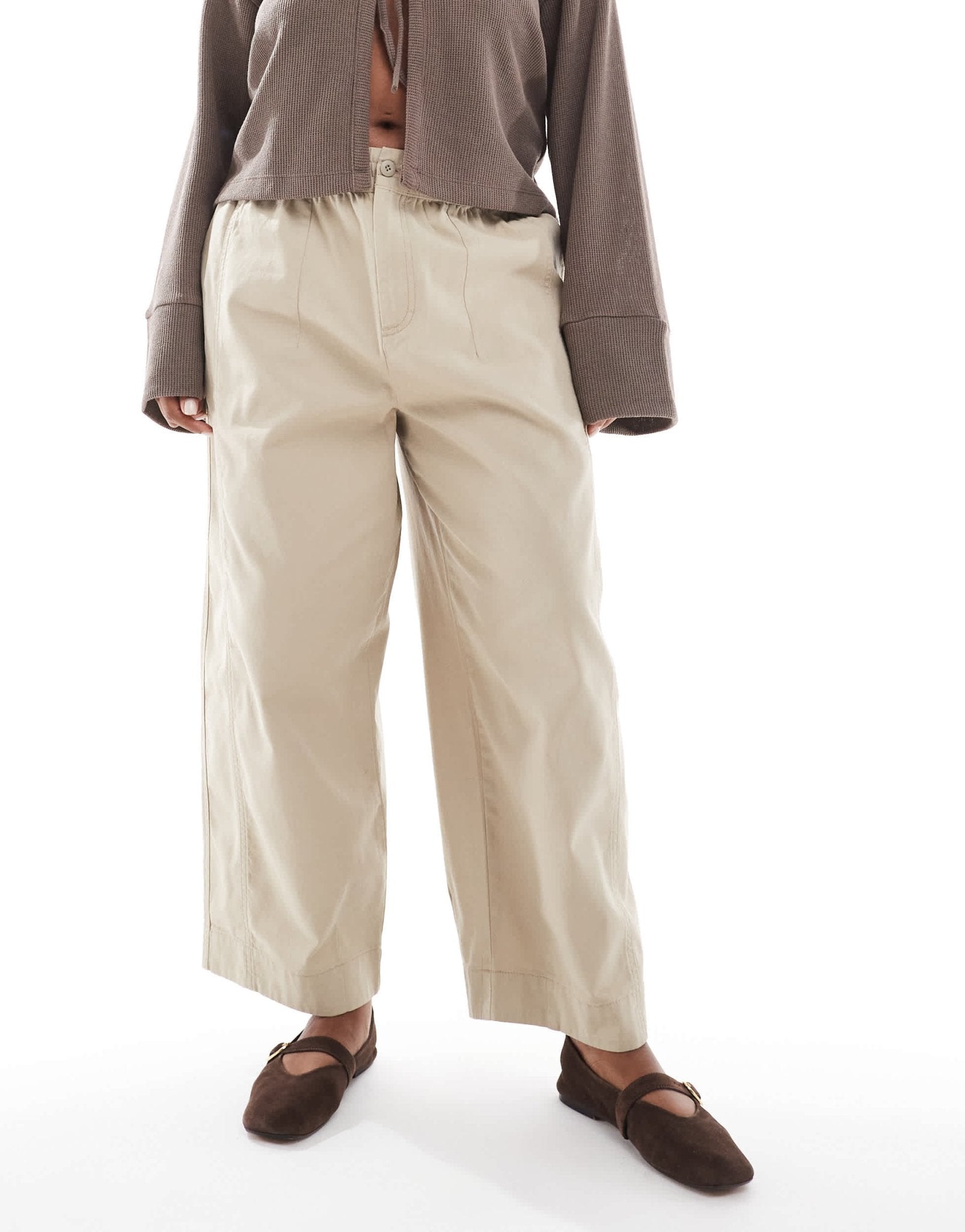 ASOS DESIGN Curve laundered barrel pull on trousers in taupe - ASOS Sample Sale