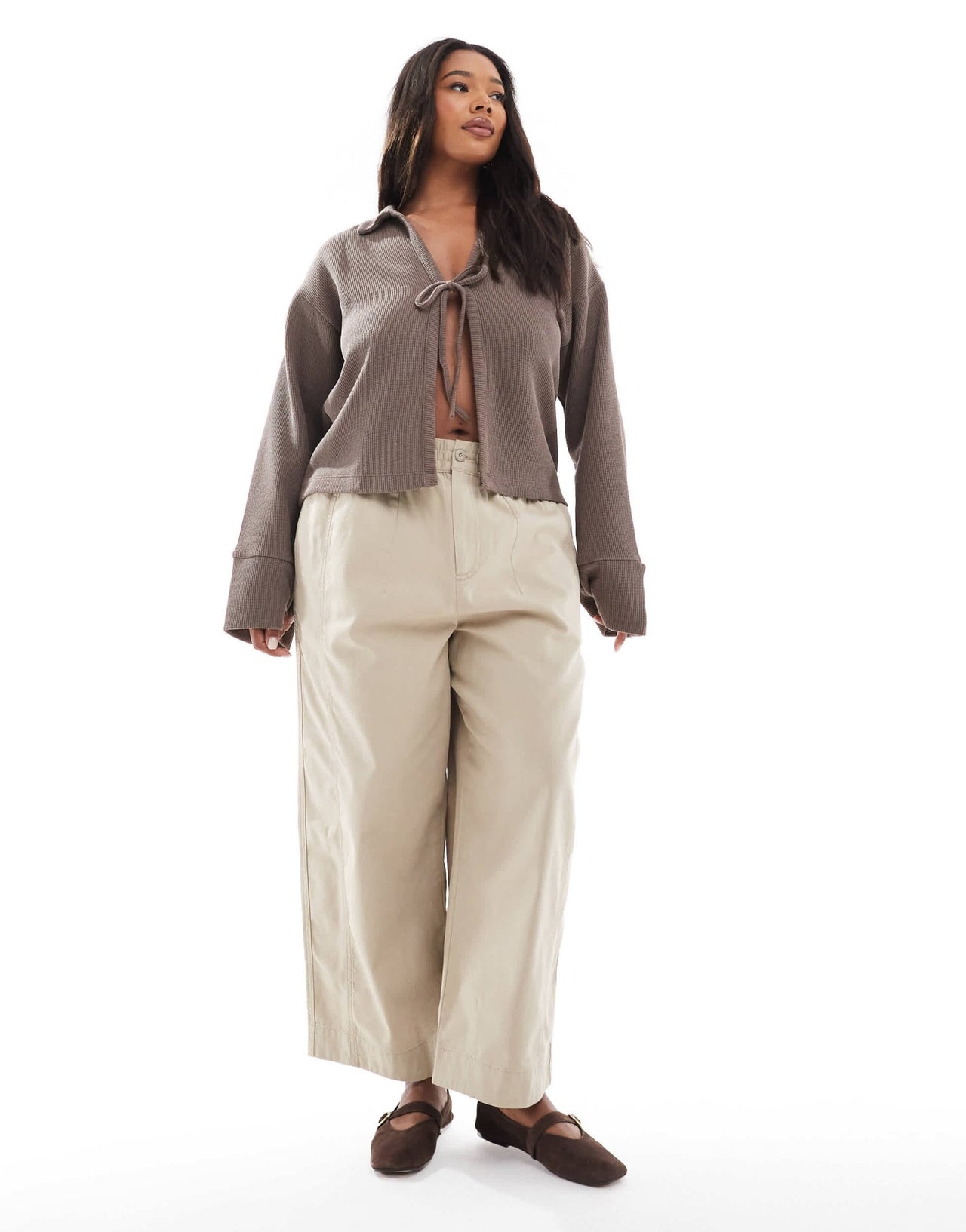 ASOS DESIGN Curve laundered barrel pull on trousers in taupe - ASOS Sample Sale