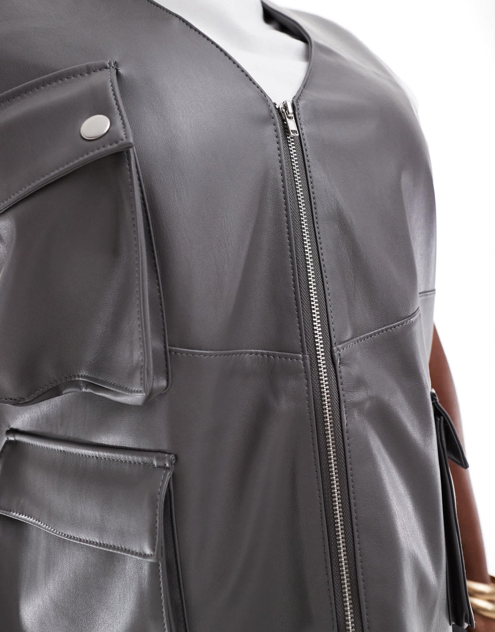 ASOS DESIGN Curve leather look utility pocket detail vest in grey - ASOS Sample Sale