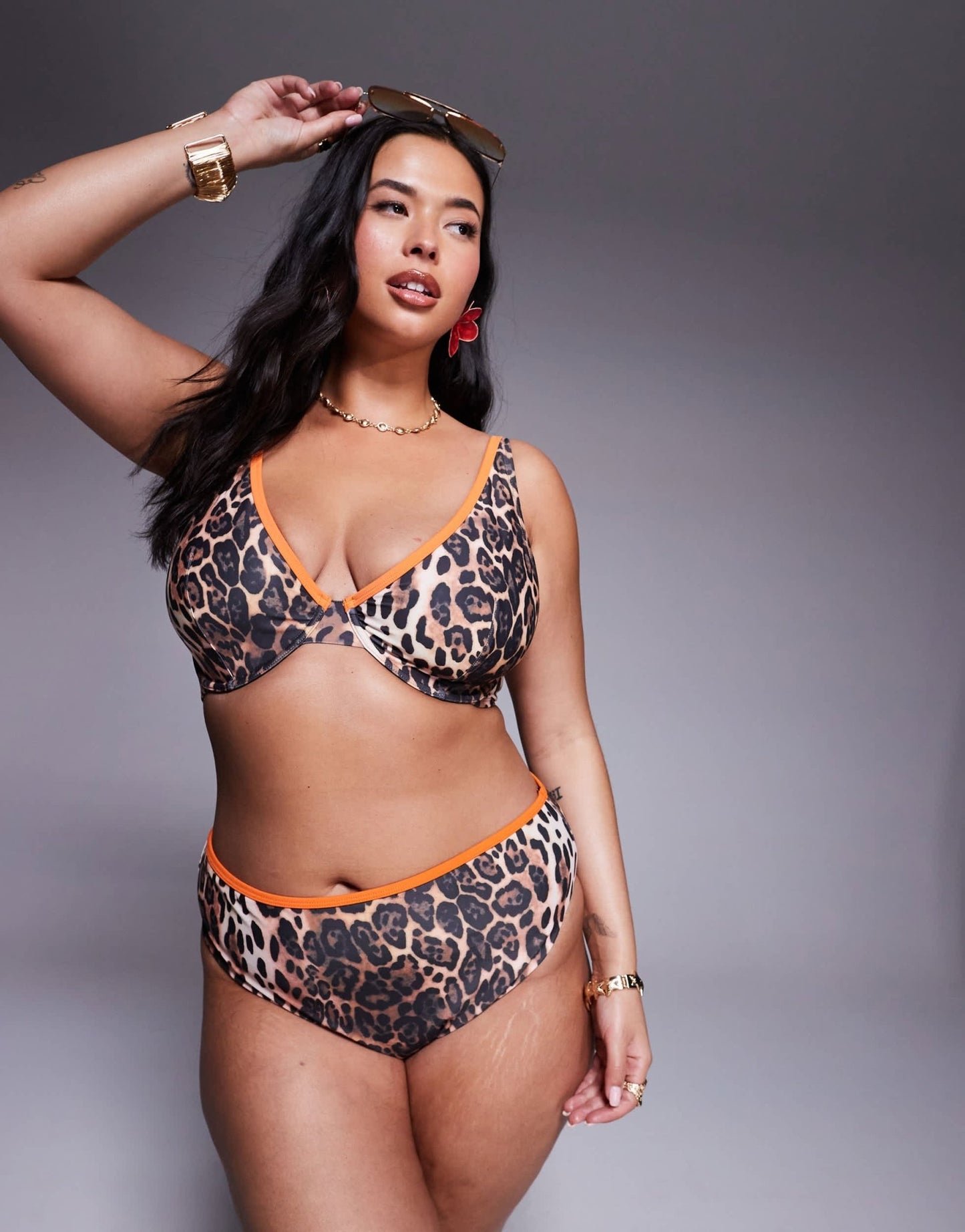 ASOS DESIGN Curve Leo contrast binding bikini bottom in animal print - ASOS Sample Sale