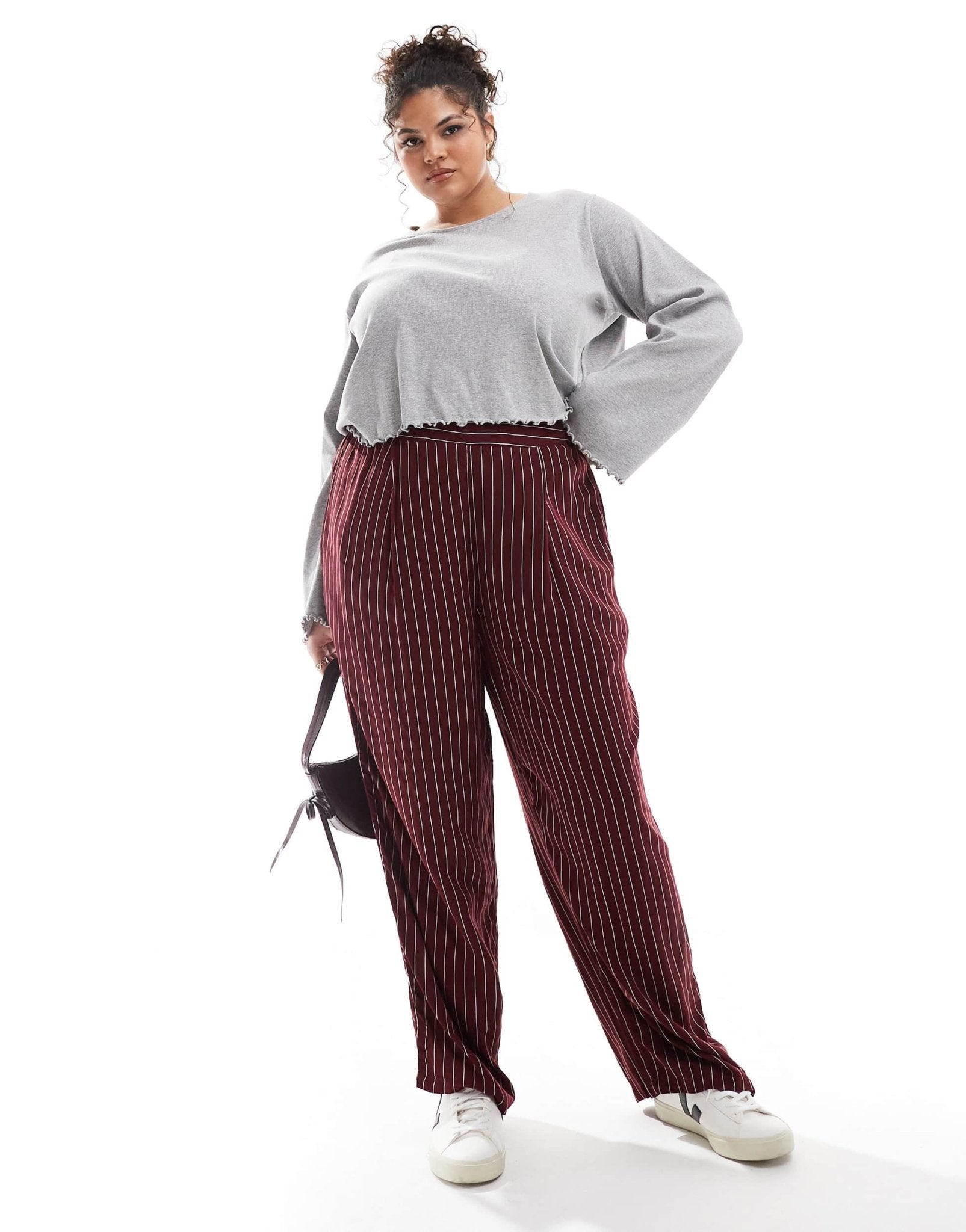 ASOS DESIGN Curve lettuce hem long sleeve t-shirt in grey marl - ASOS Sample Sale