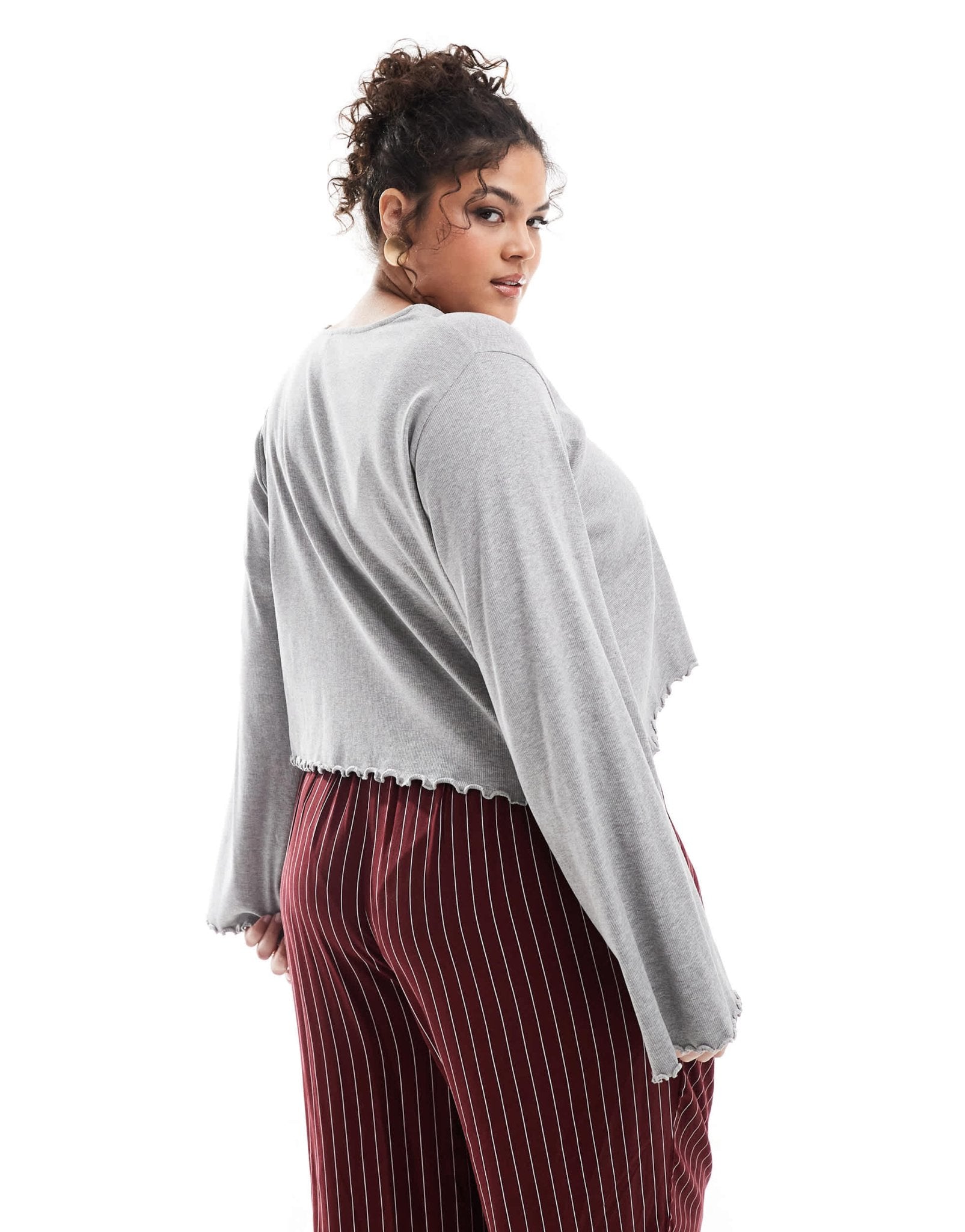 ASOS DESIGN Curve lettuce hem long sleeve t-shirt in grey marl - ASOS Sample Sale