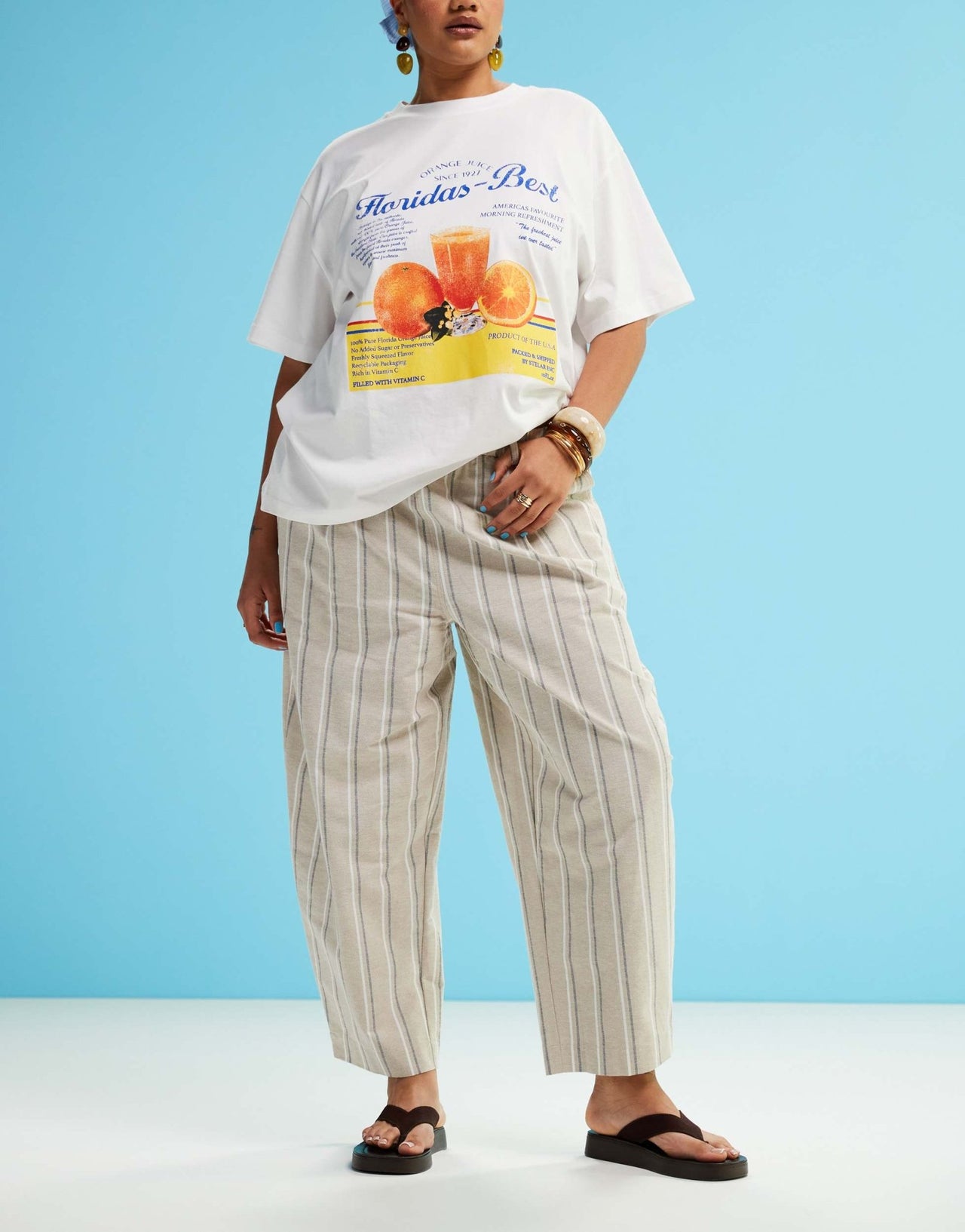 ASOS DESIGN Curve linen look barrel trousers in neutral stripe - ASOS Sample Sale