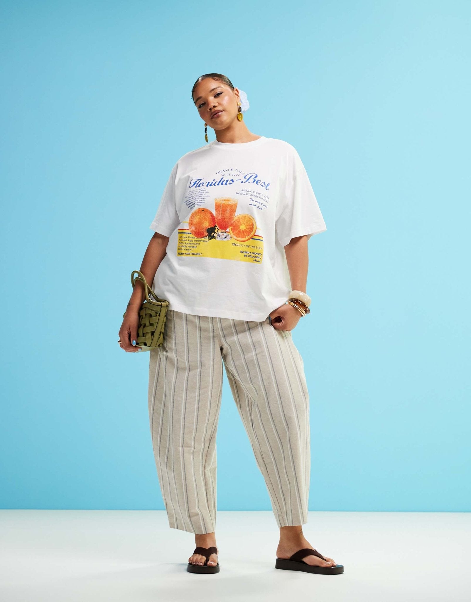 ASOS DESIGN Curve linen look barrel trousers in neutral stripe - ASOS Sample Sale