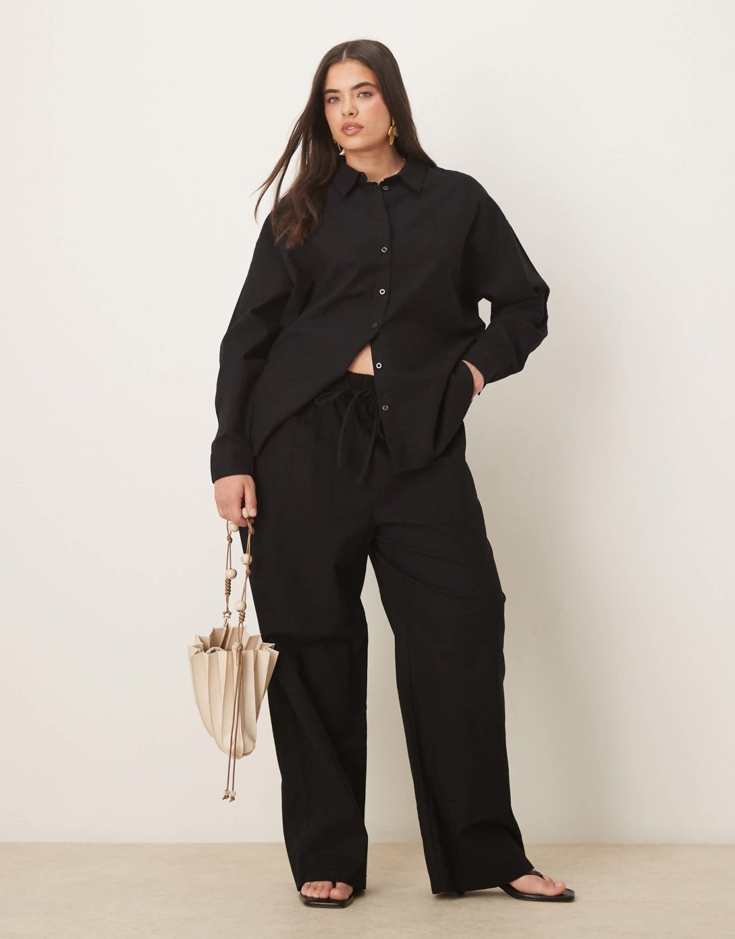 ASOS DESIGN Curve linen look pull on trousers co-ord in black - ASOS Sample Sale