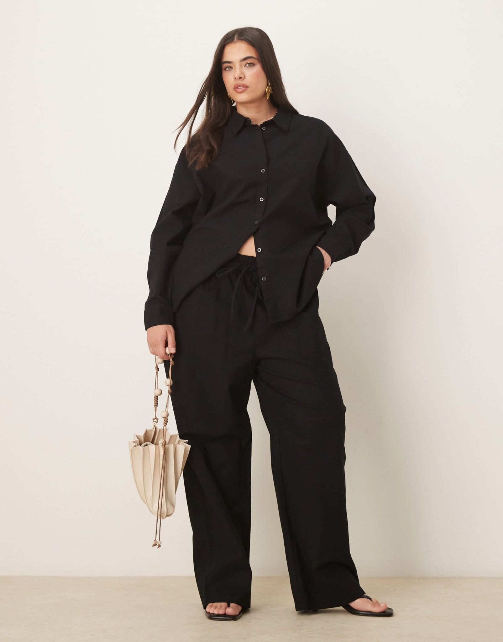 ASOS DESIGN Curve linen look pull on trousers co-ord in black - ASOS Sample Sale