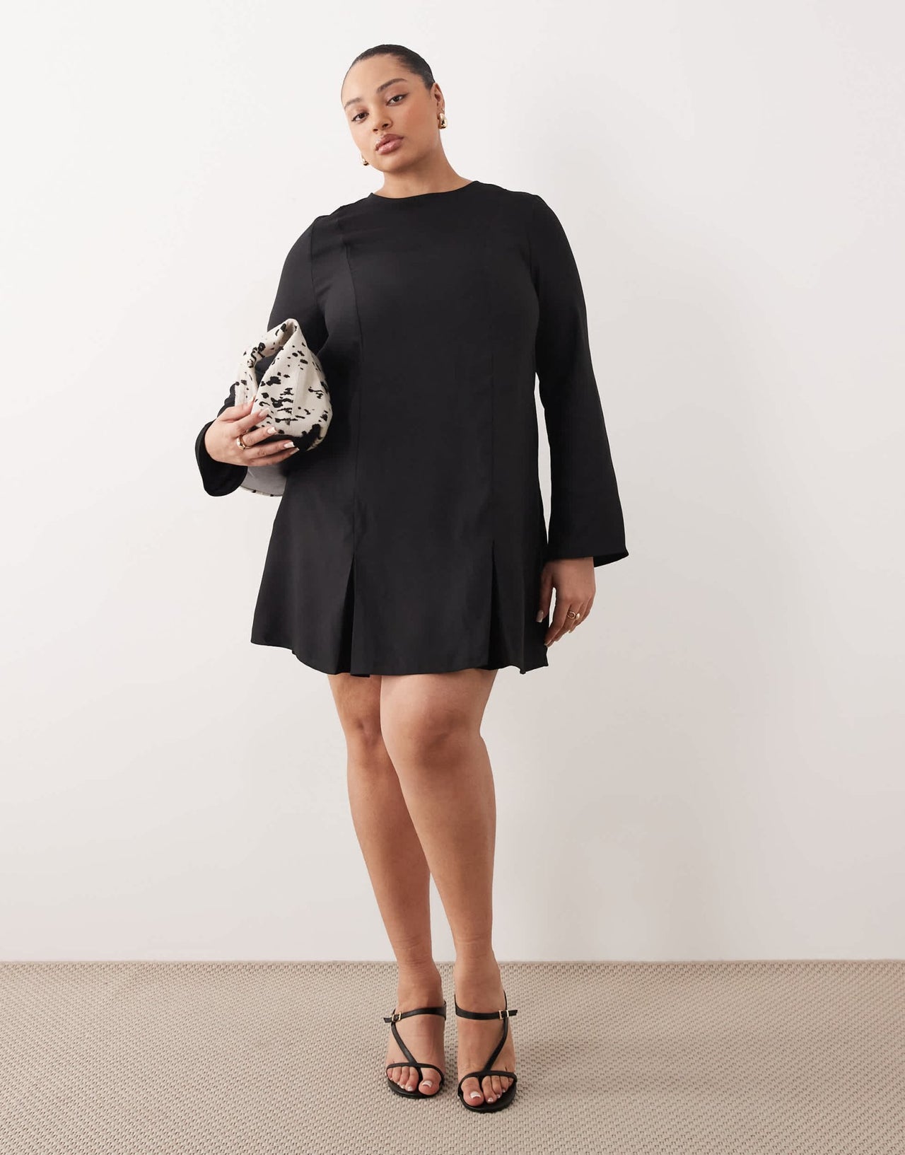 ASOS DESIGN Curve long sleeve godet mini dress in black - ASOS Sample Sale