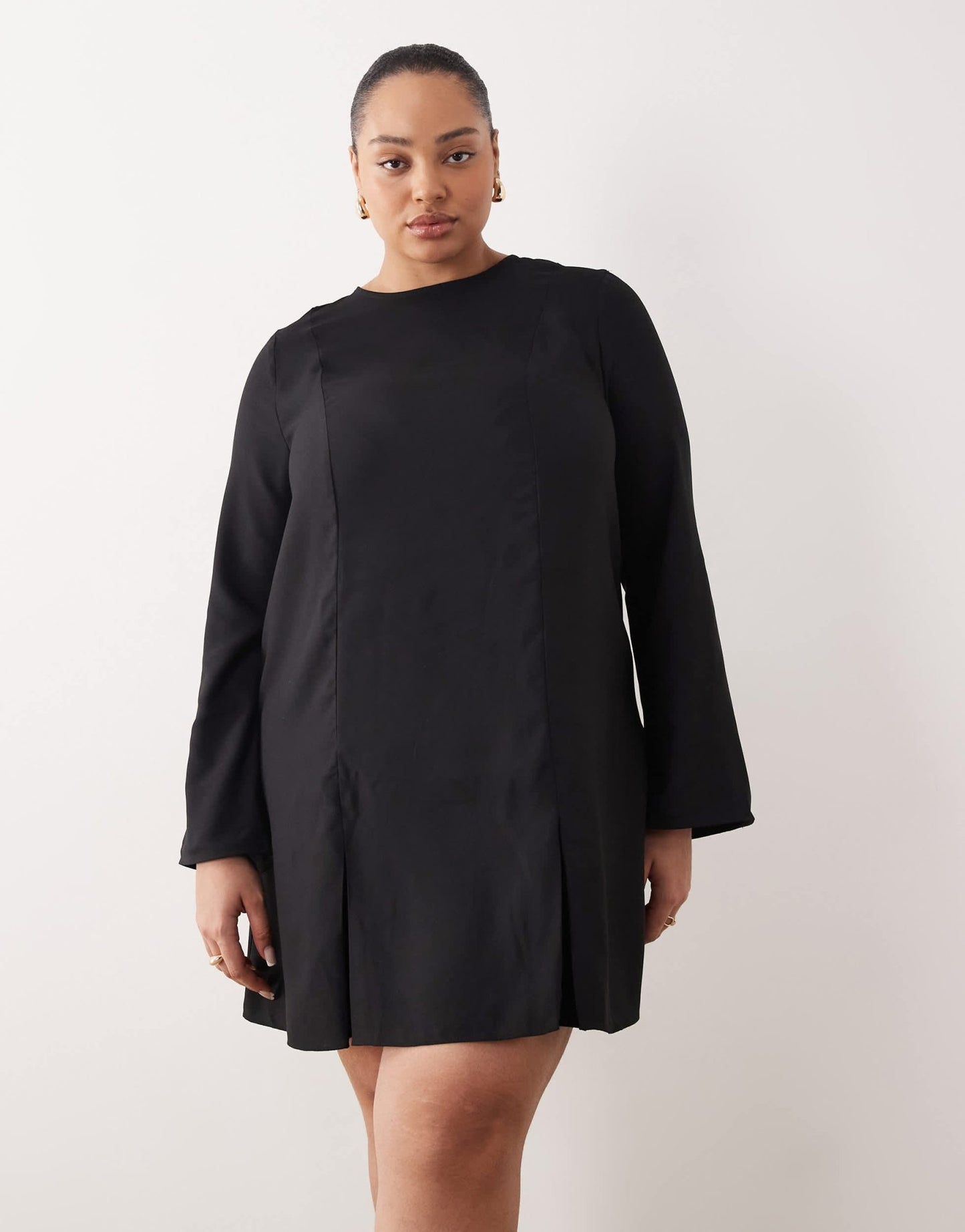 ASOS DESIGN Curve long sleeve godet mini dress in black - ASOS Sample Sale