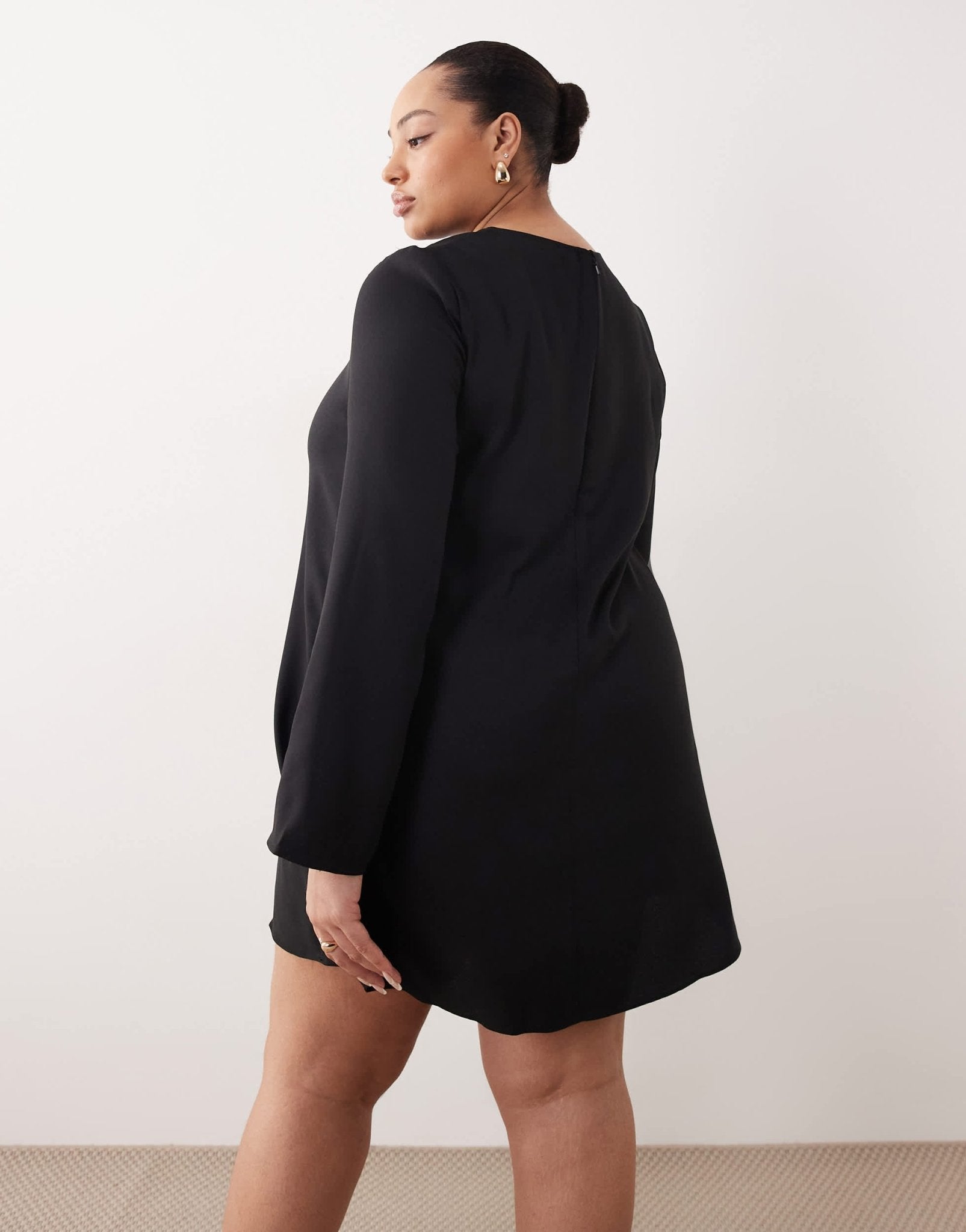 ASOS DESIGN Curve long sleeve godet mini dress in black - ASOS Sample Sale