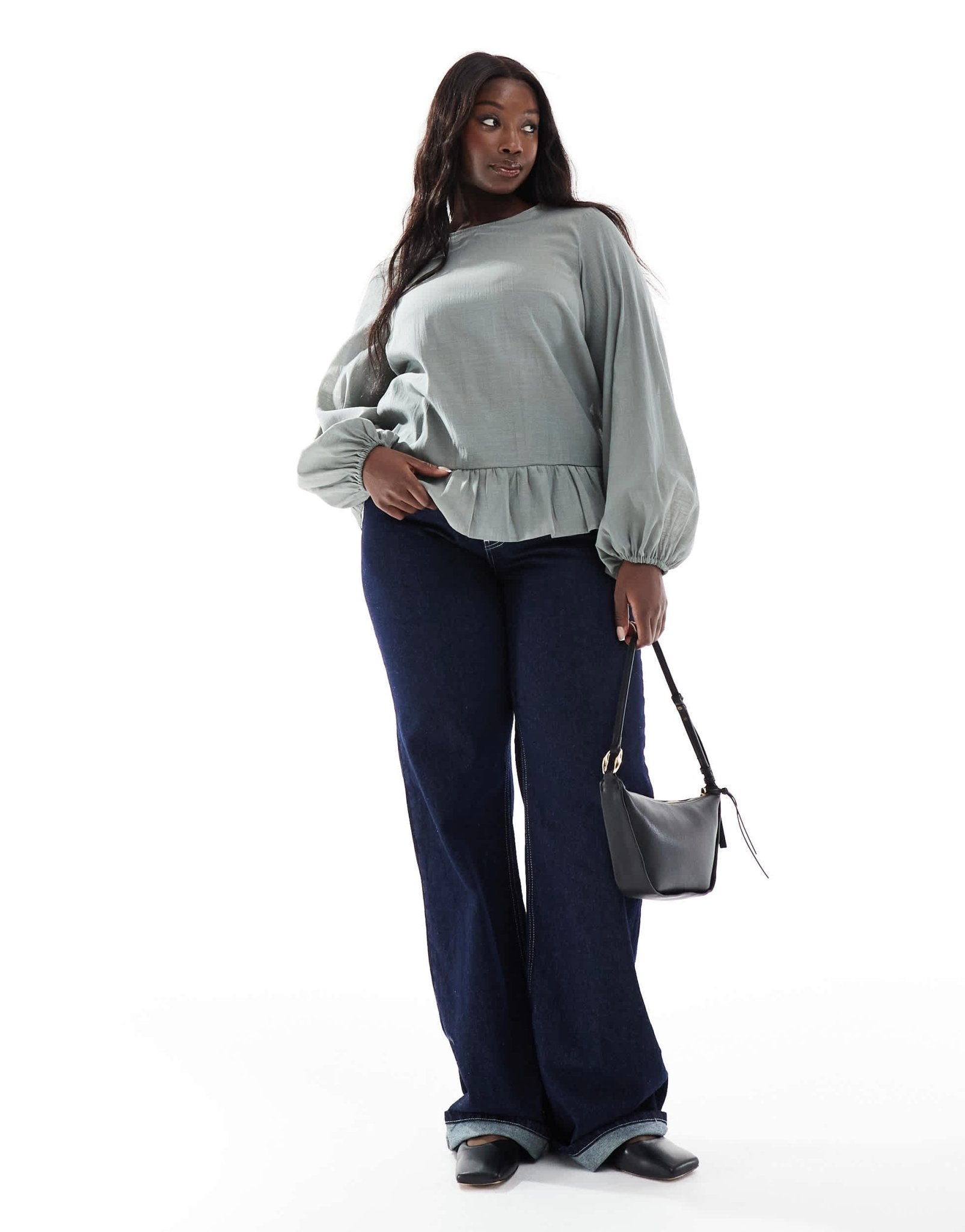 ASOS DESIGN Curve long sleeve peplum hem top in green - ASOS Sample Sale