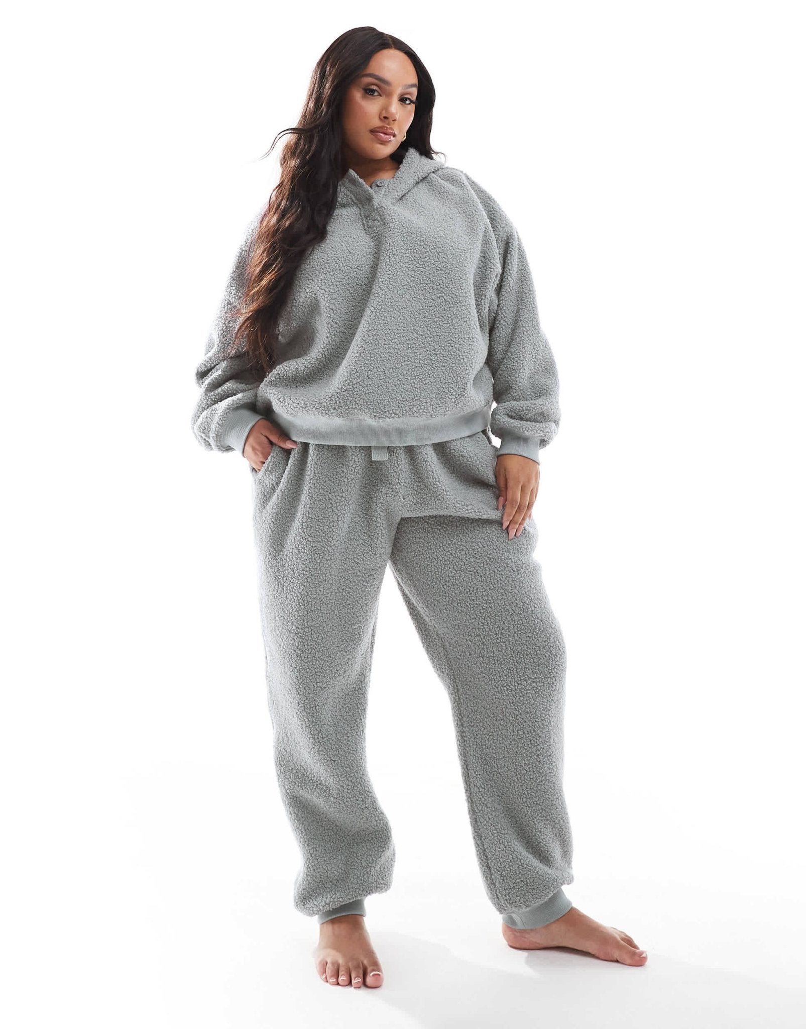ASOS DESIGN Curve lounge borg oversized hoodie & jogger set in blue - ASOS Sample Sale