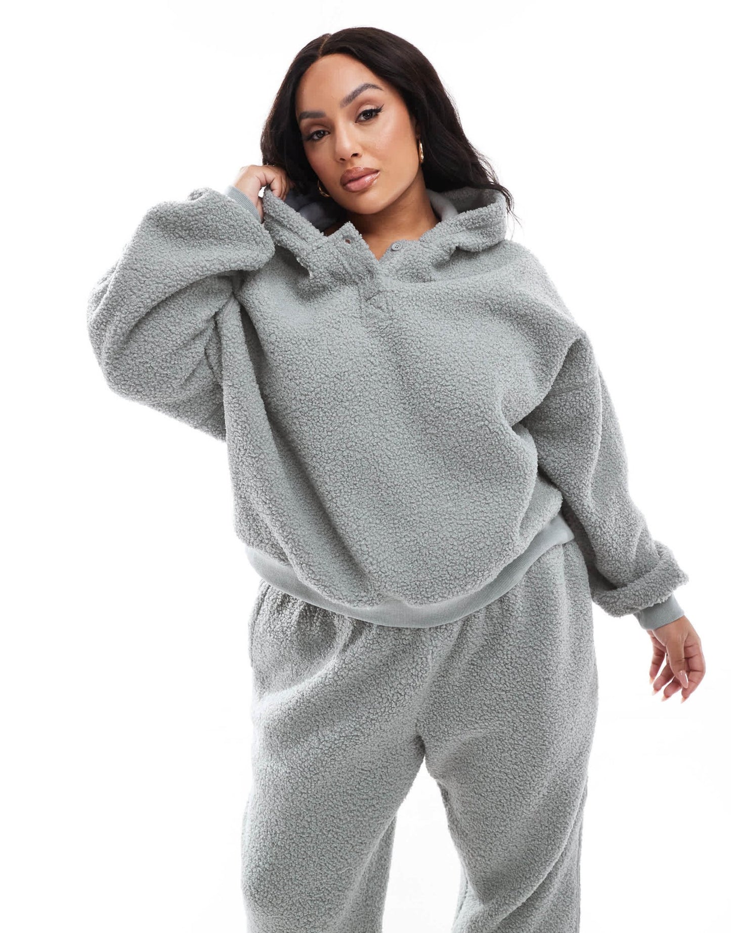 ASOS DESIGN Curve lounge borg oversized hoodie & jogger set in blue - ASOS Sample Sale