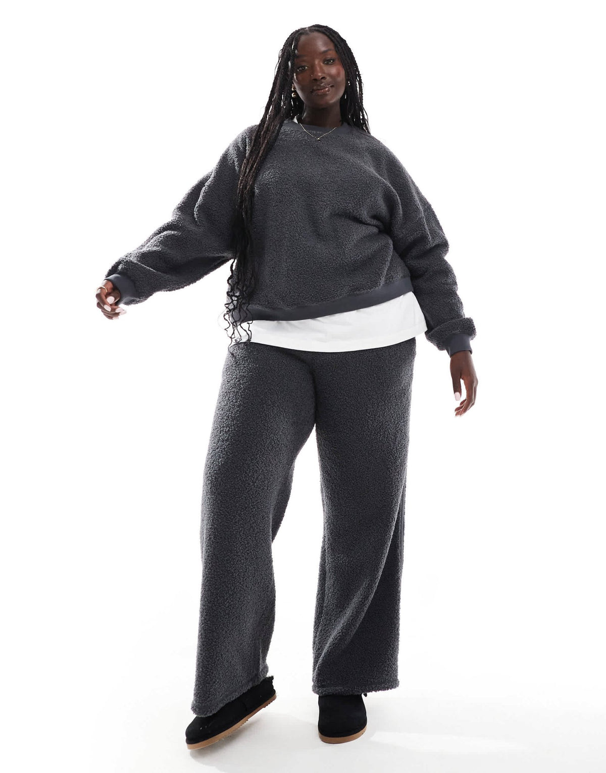 ASOS DESIGN Curve lounge borg sweat & wide leg trouser set in grey - ASOS Sample Sale