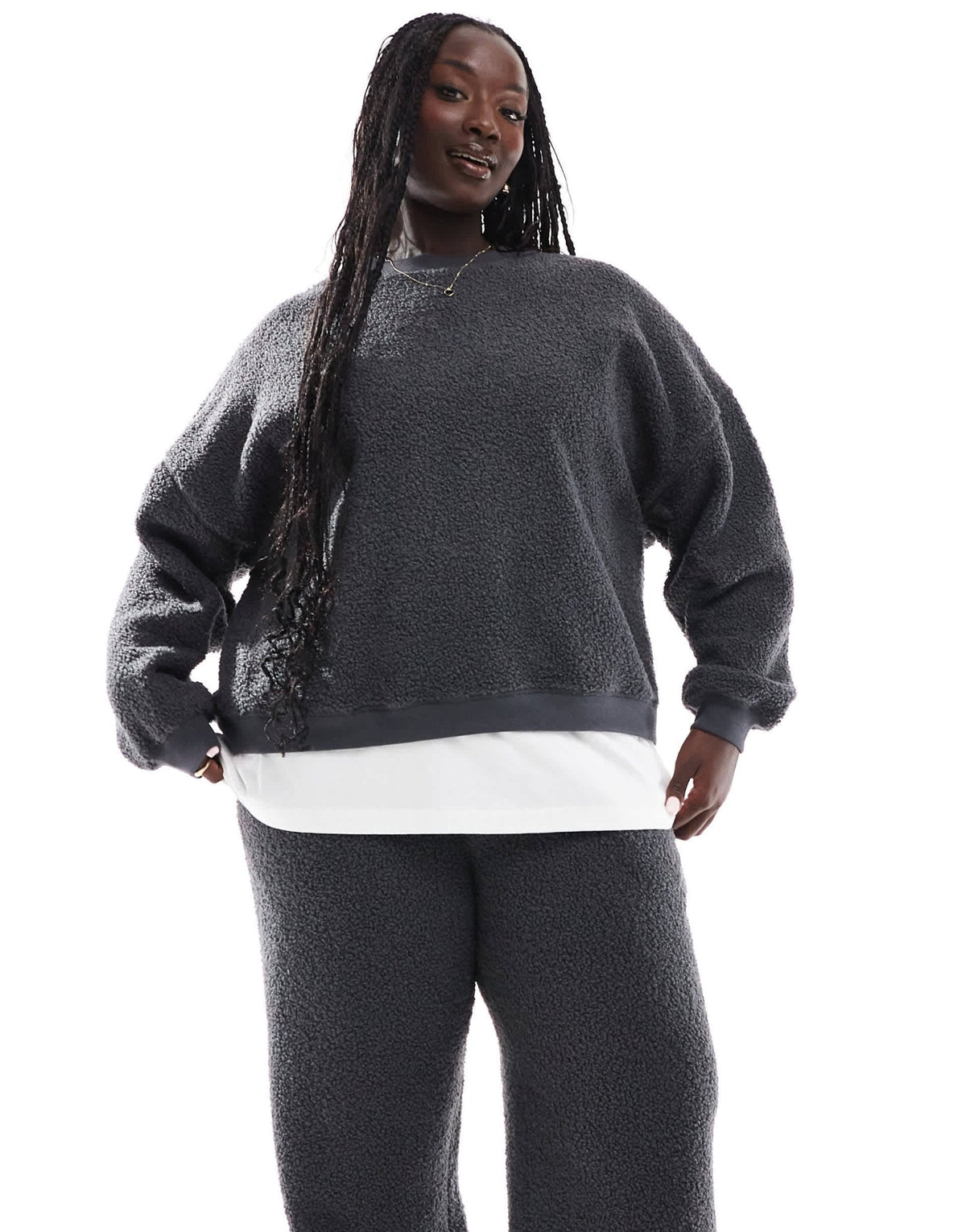 ASOS DESIGN Curve lounge borg sweat & wide leg trouser set in grey - ASOS Sample Sale