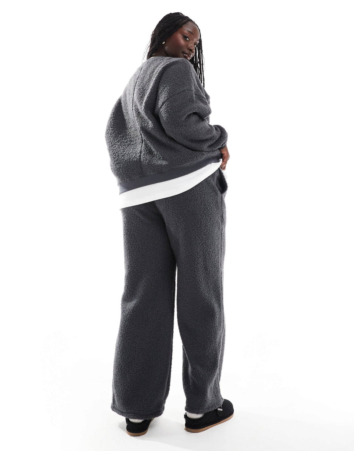 ASOS DESIGN Curve lounge borg sweat & wide leg trouser set in grey - ASOS Sample Sale