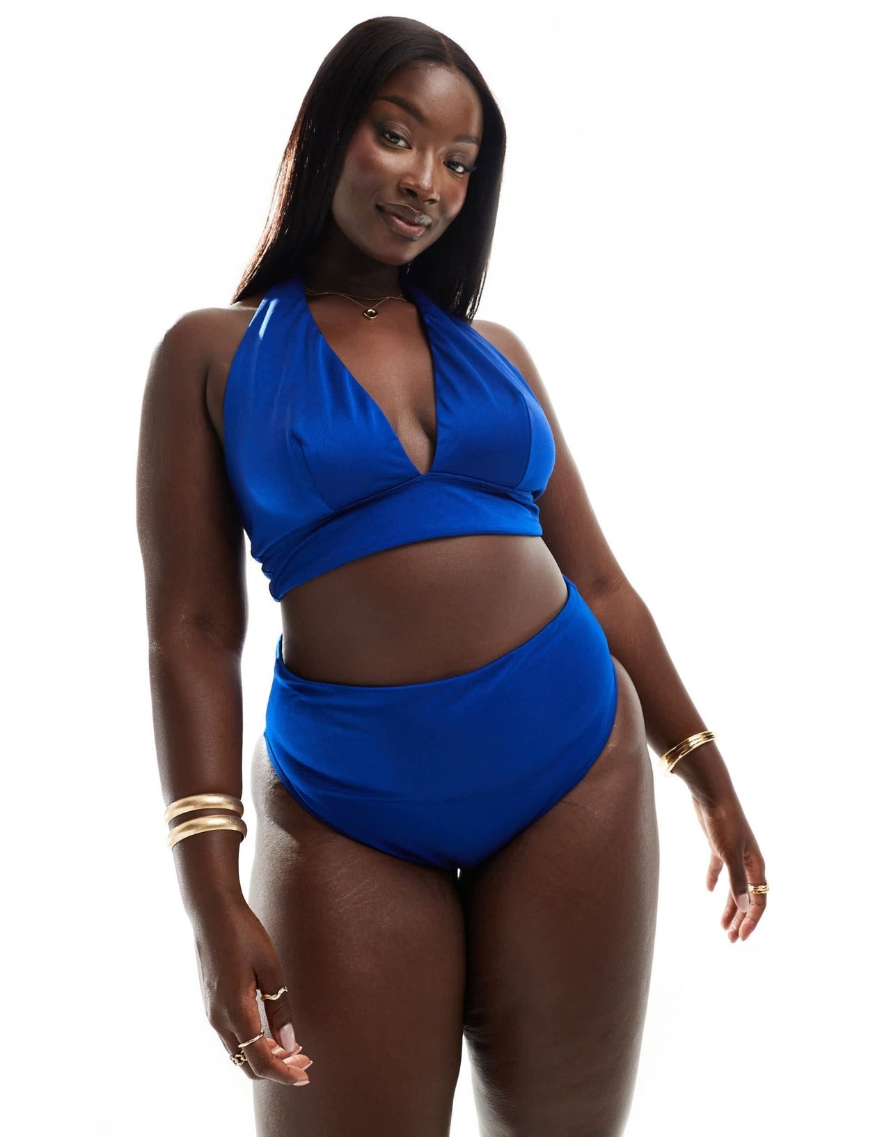 ASOS DESIGN Curve Maya mix and match high leg high waist bikini bottom in blue - ASOS Sample Sale