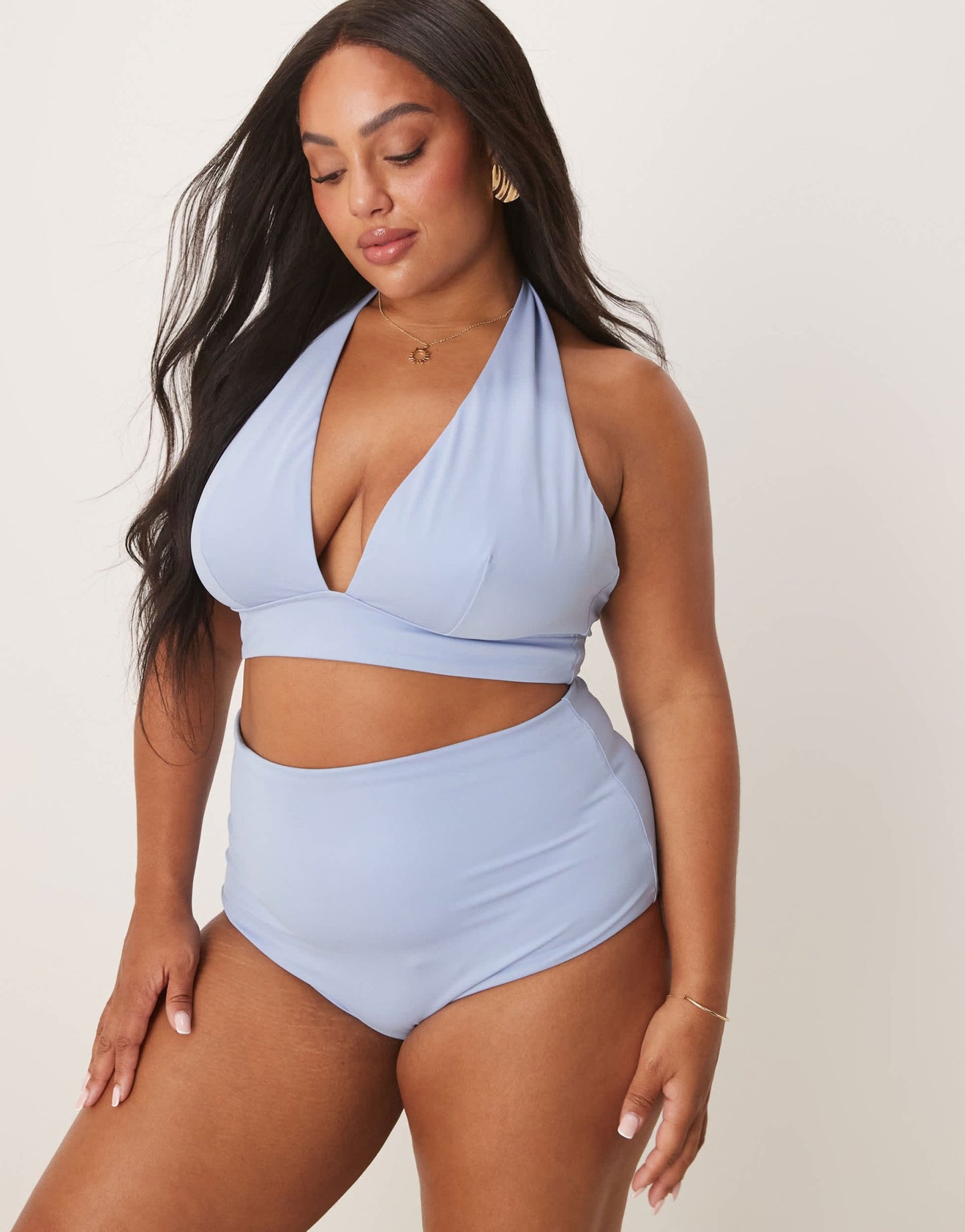 ASOS DESIGN Curve Maya mix and match sleek halter bikini top in blue - ASOS Sample Sale