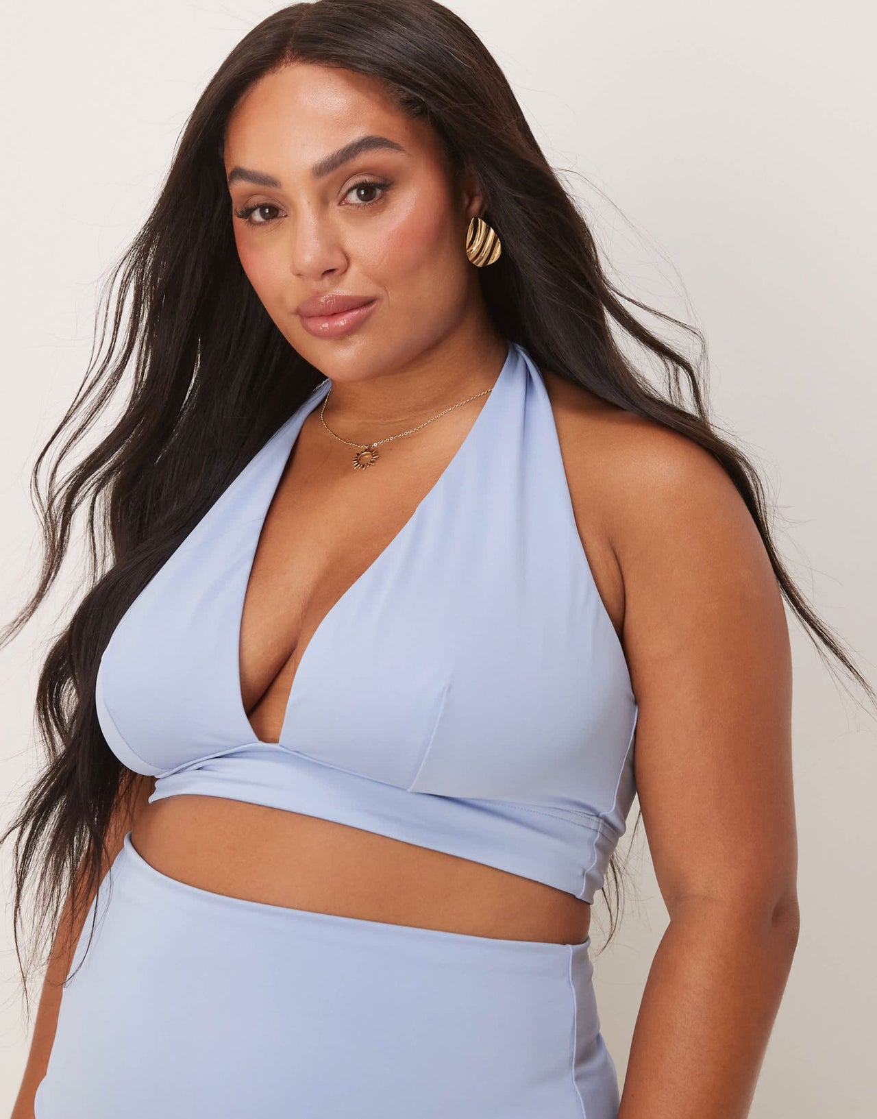 ASOS DESIGN Curve Maya mix and match sleek halter bikini top in blue - ASOS Sample Sale