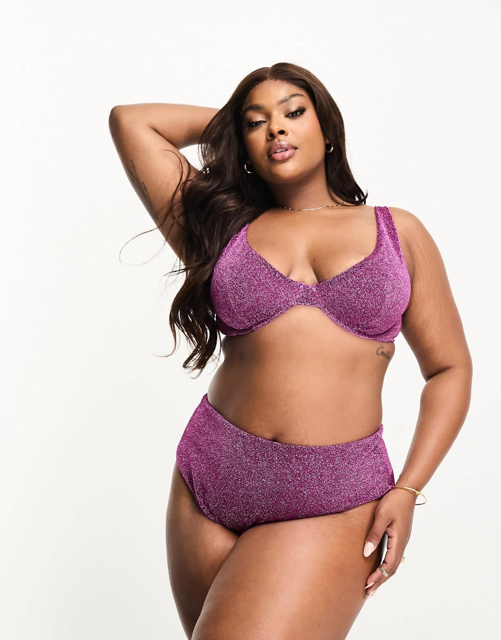ASOS DESIGN Curve mix and match glitter high waist bikini bottom in pink - ASOS Sample Sale