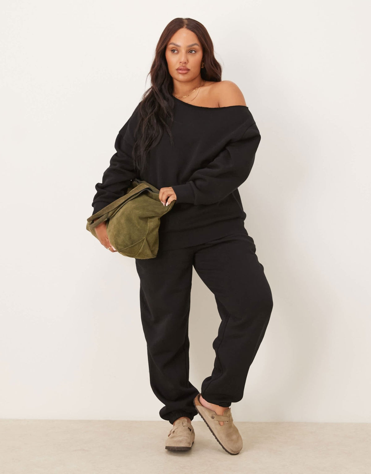 ASOS DESIGN Curve off shoulder brushback sweatshirt in black - ASOS Sample Sale