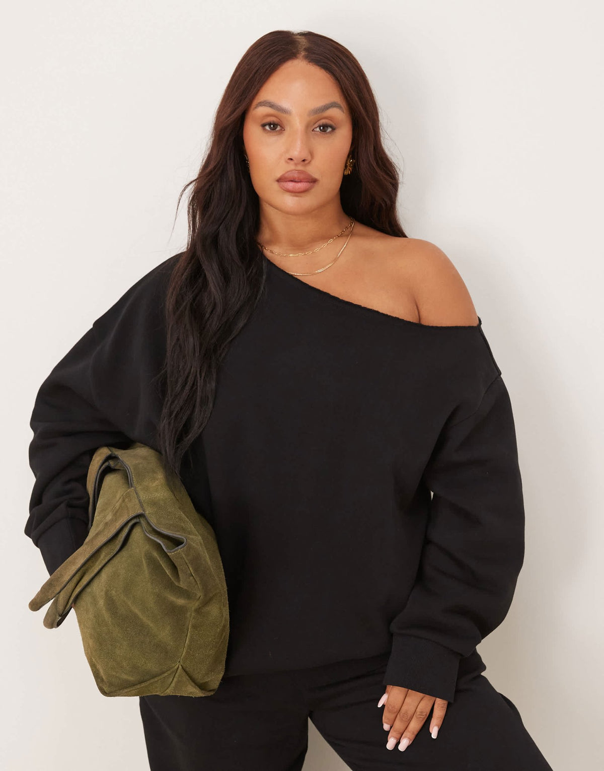ASOS DESIGN Curve off shoulder brushback sweatshirt in black - ASOS Sample Sale
