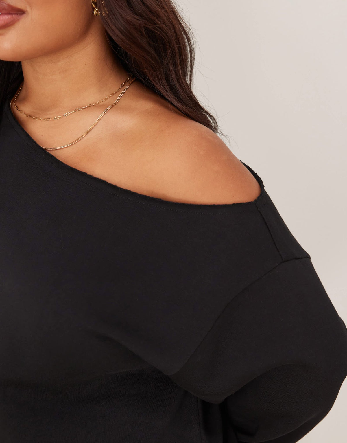 ASOS DESIGN Curve off shoulder brushback sweatshirt in black - ASOS Sample Sale