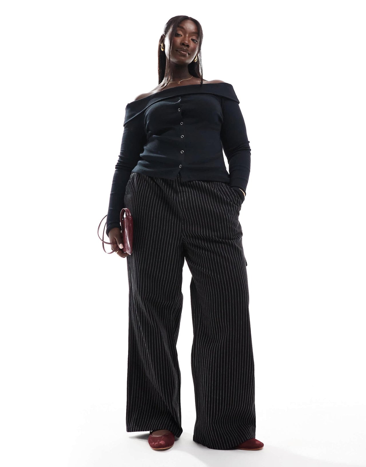ASOS DESIGN Curve off shoulder button down top in black - ASOS Sample Sale