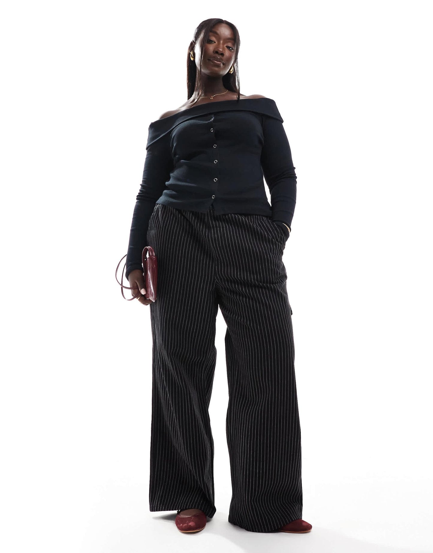 ASOS DESIGN Curve off shoulder button down top in black - ASOS Sample Sale