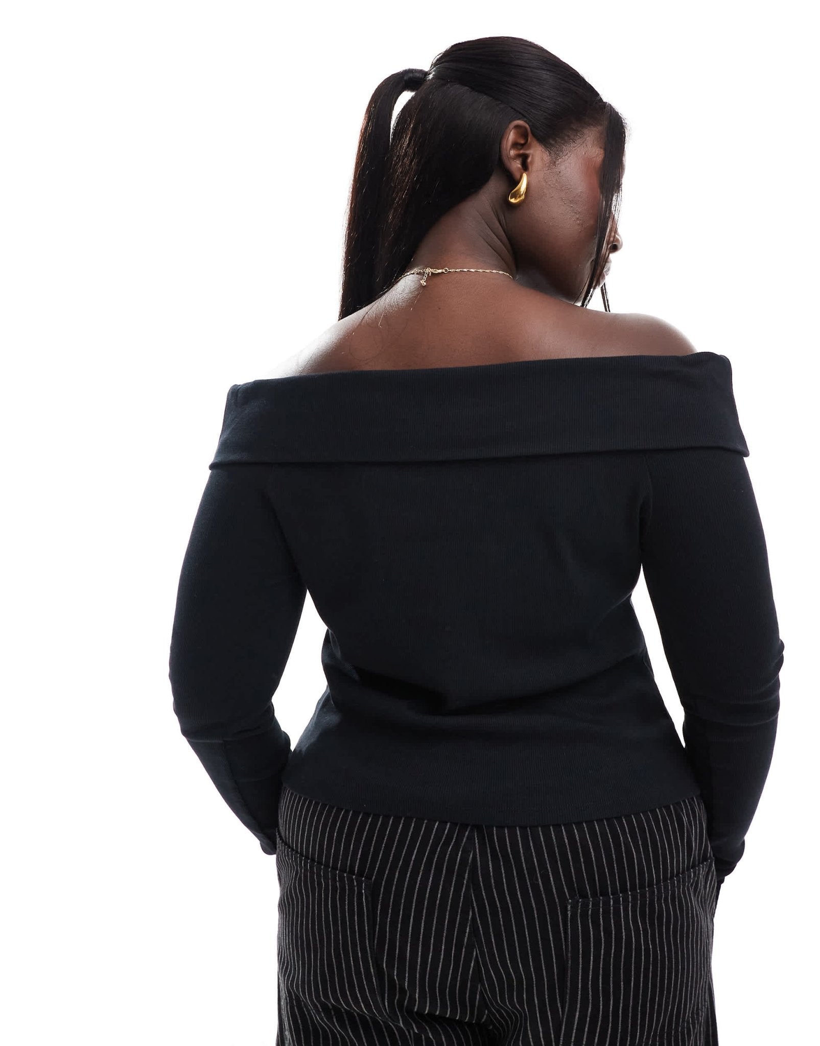 ASOS DESIGN Curve off shoulder button down top in black - ASOS Sample Sale