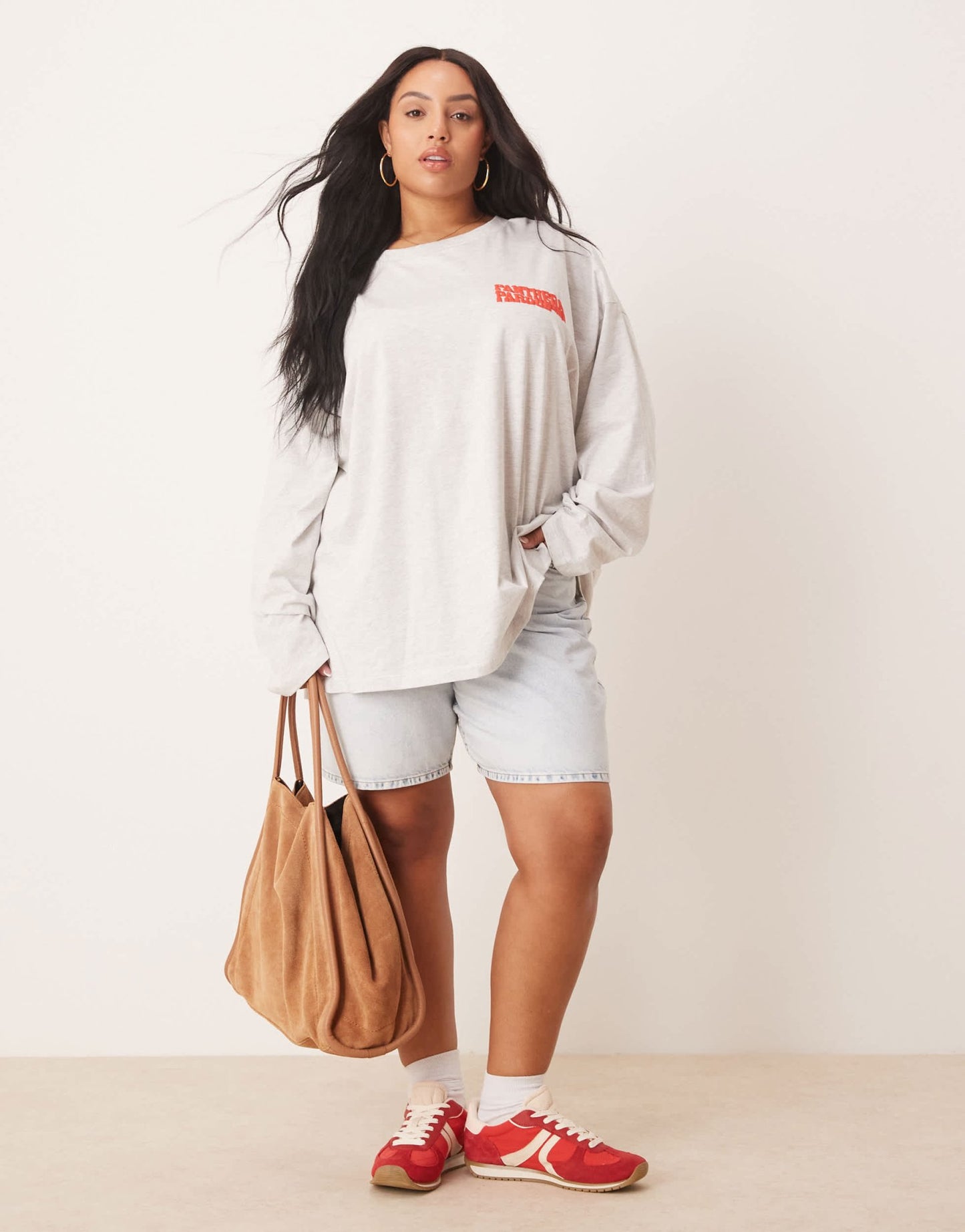 ASOS DESIGN Curve oversized long sleeve skater tee with leopard floral graphic in ice marl - ASOS Sample Sale