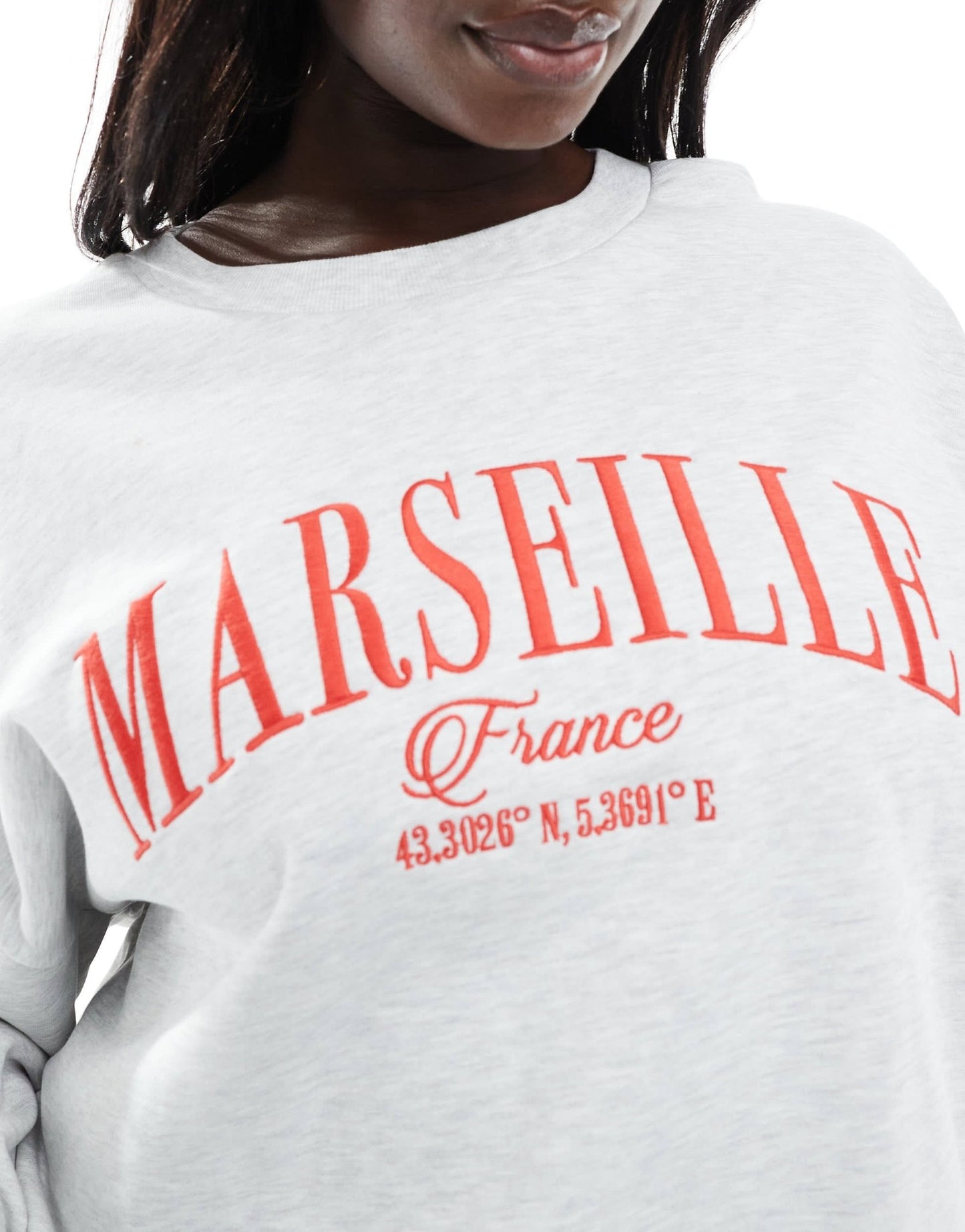 ASOS DESIGN Curve oversized sweatshirt with embroidered Marseille graphic in ice marl - ASOS Sample Sale