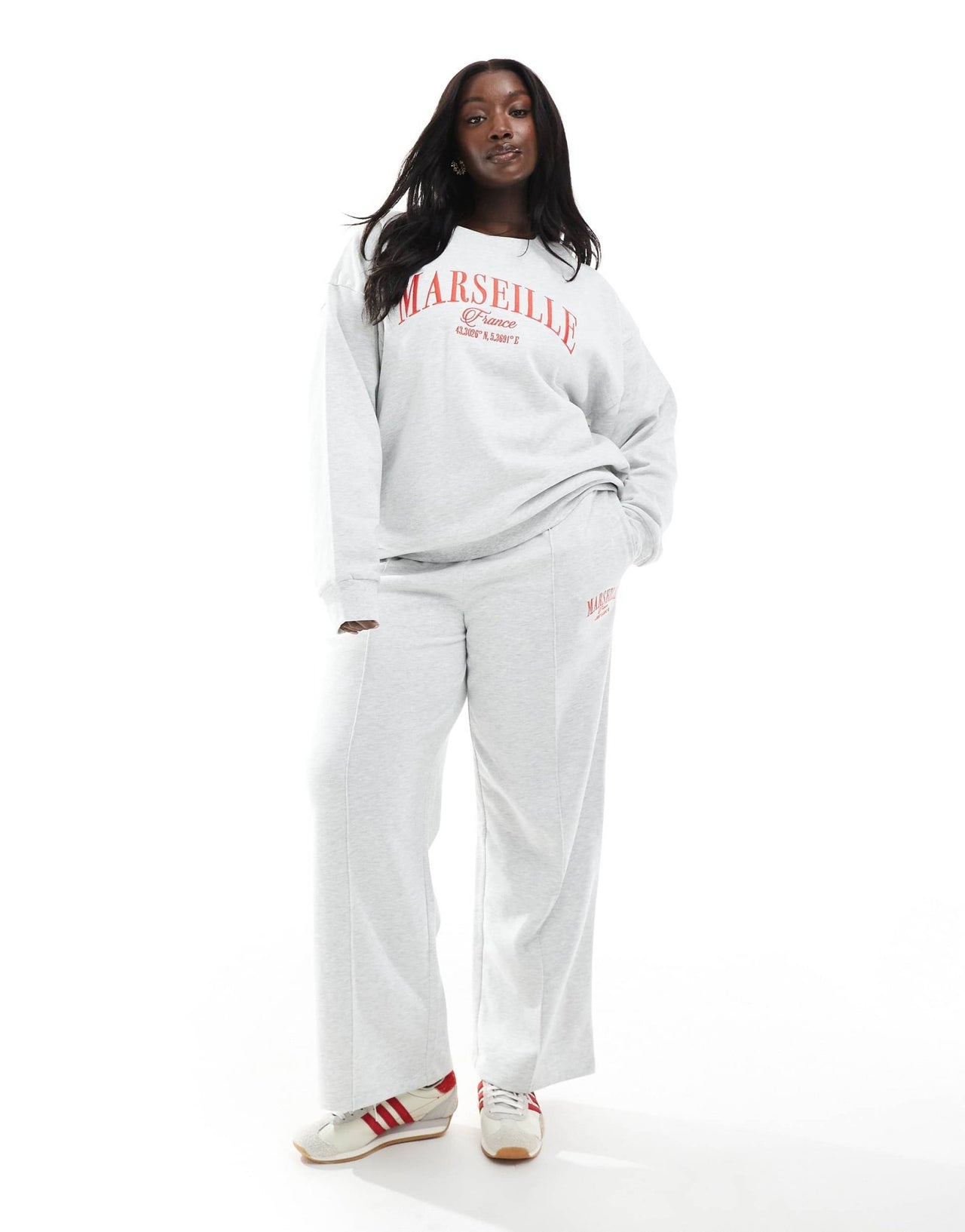 ASOS DESIGN Curve oversized sweatshirt with embroidered Marseille graphic in ice marl - ASOS Sample Sale