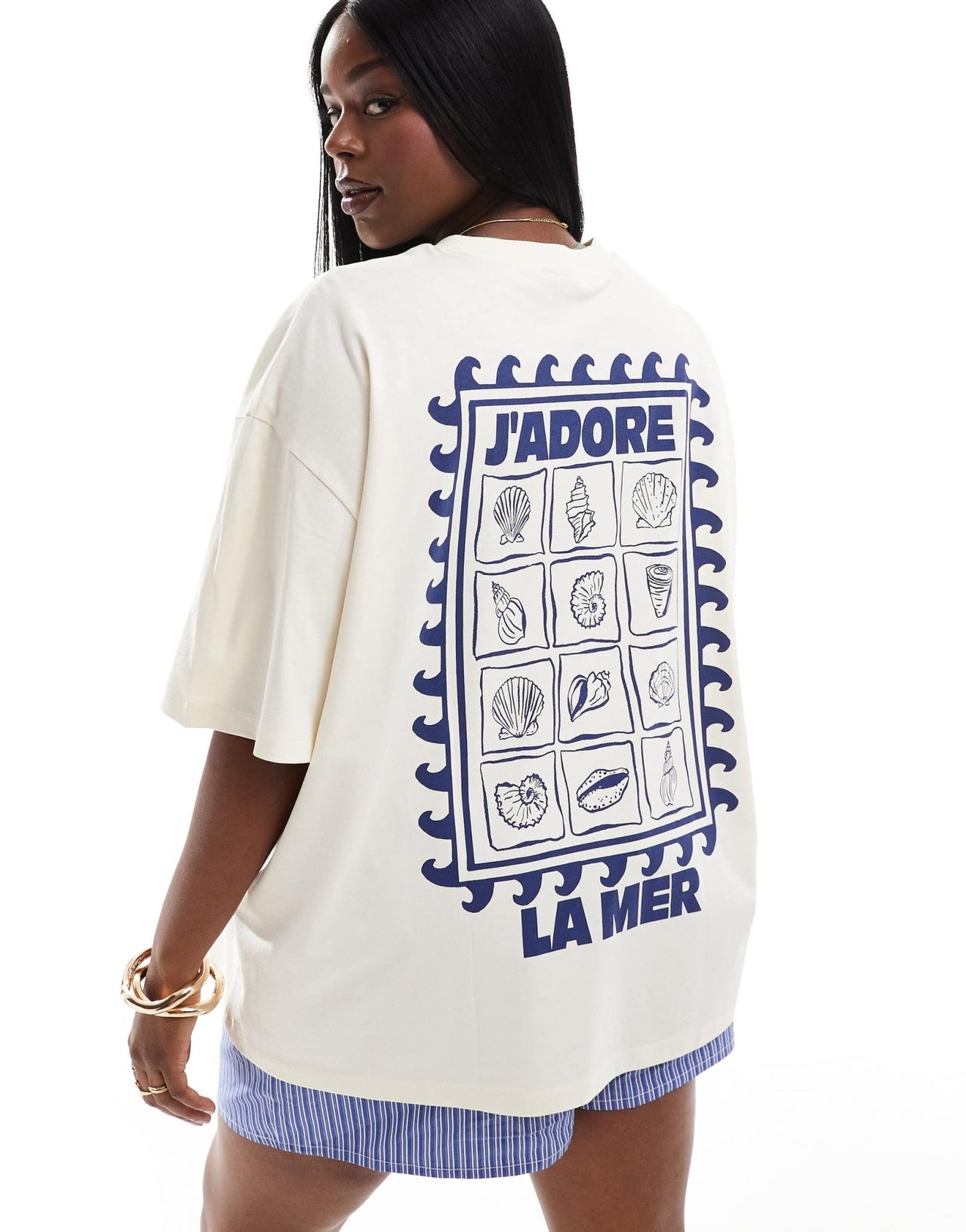 ASOS DESIGN Curve oversized t-shirt with la mer shell graphic in cream - ASOS Sample Sale