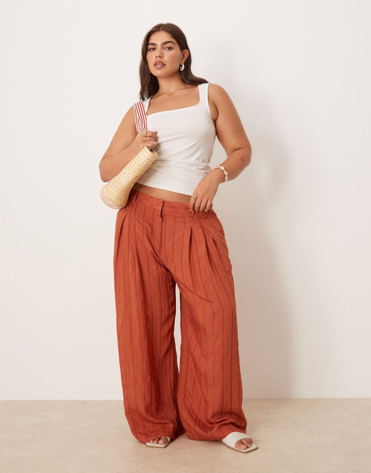 ASOS DESIGN Curve palazzo stripe trousers in rust - ASOS Sample Sale