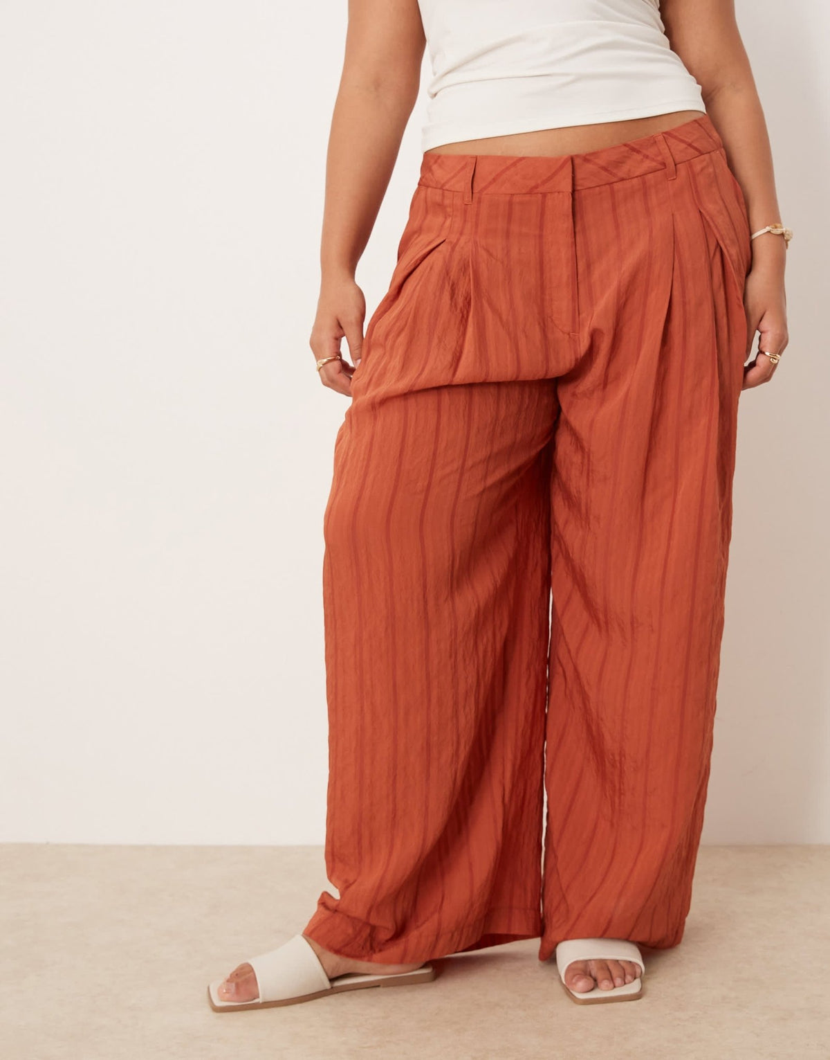 ASOS DESIGN Curve palazzo stripe trousers in rust - ASOS Sample Sale