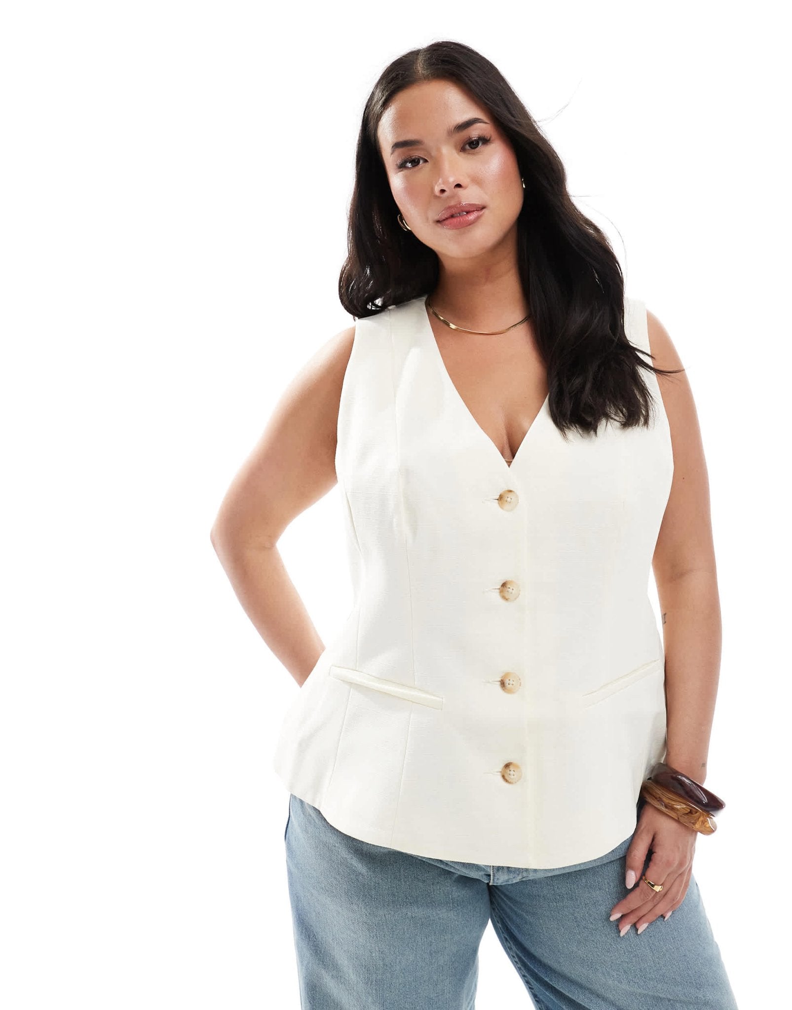 ASOS DESIGN Curve peplum waistcoat in buttermilk - ASOS Sample Sale