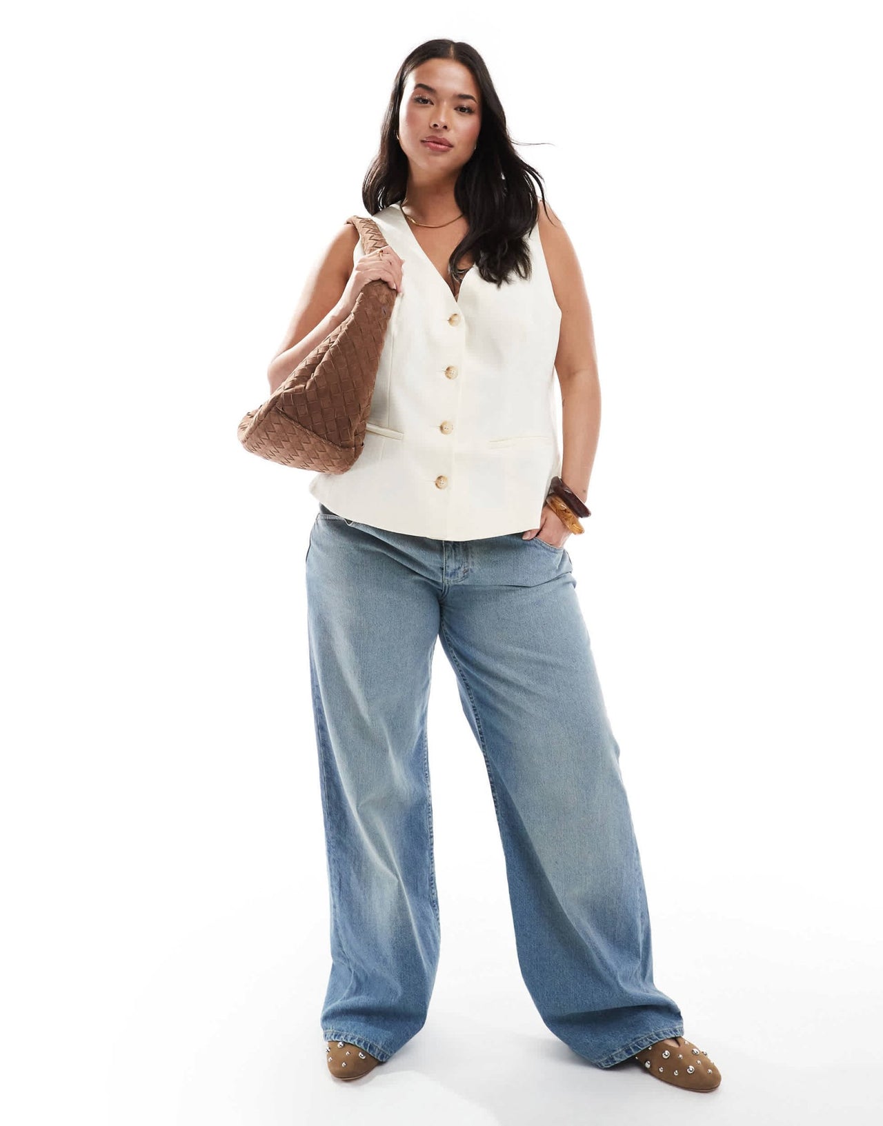 ASOS DESIGN Curve peplum waistcoat in buttermilk - ASOS Sample Sale