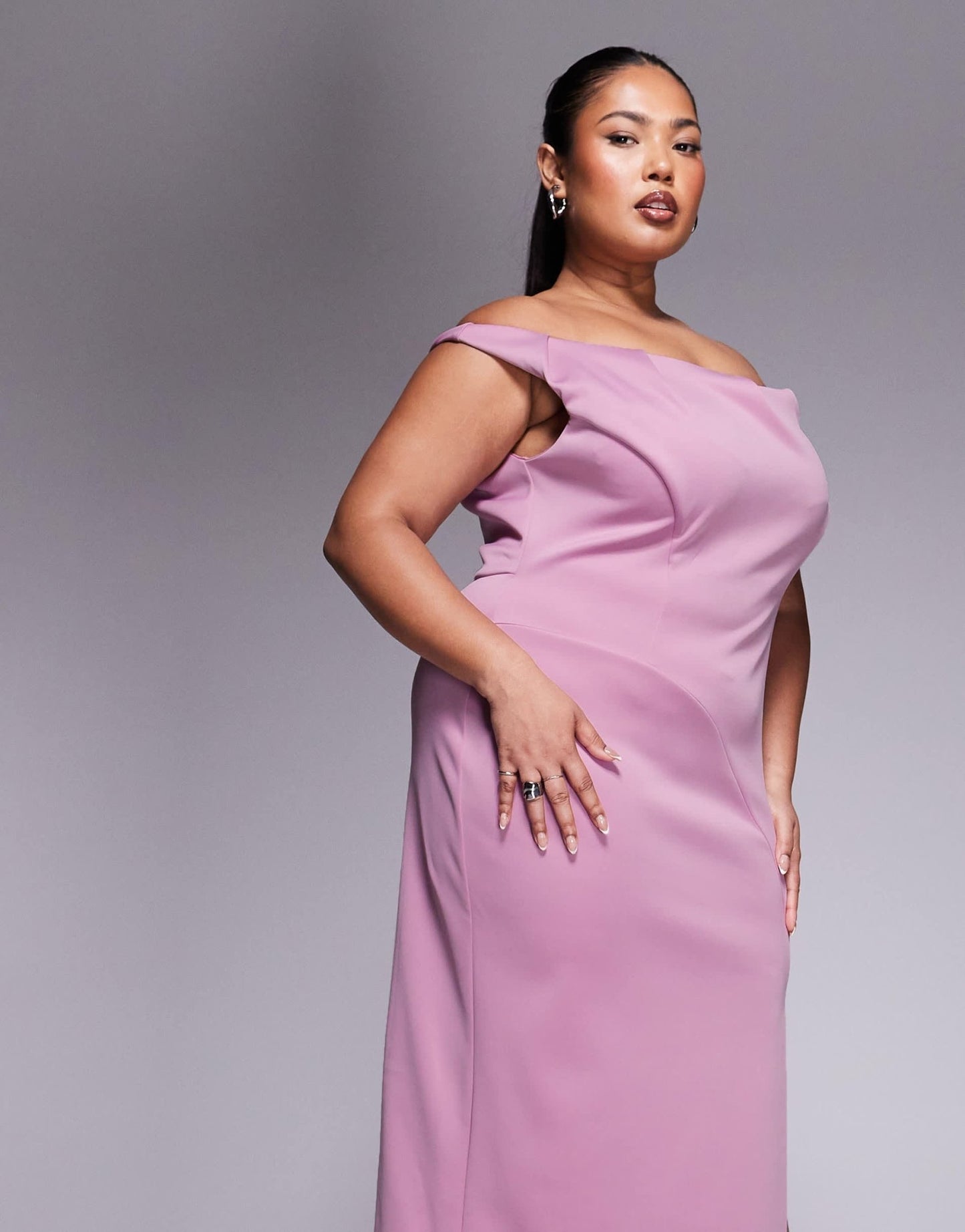 ASOS DESIGN Curve pleated bardot maxi dress in rose in scuba - style fabric - ASOS Sample Sale
