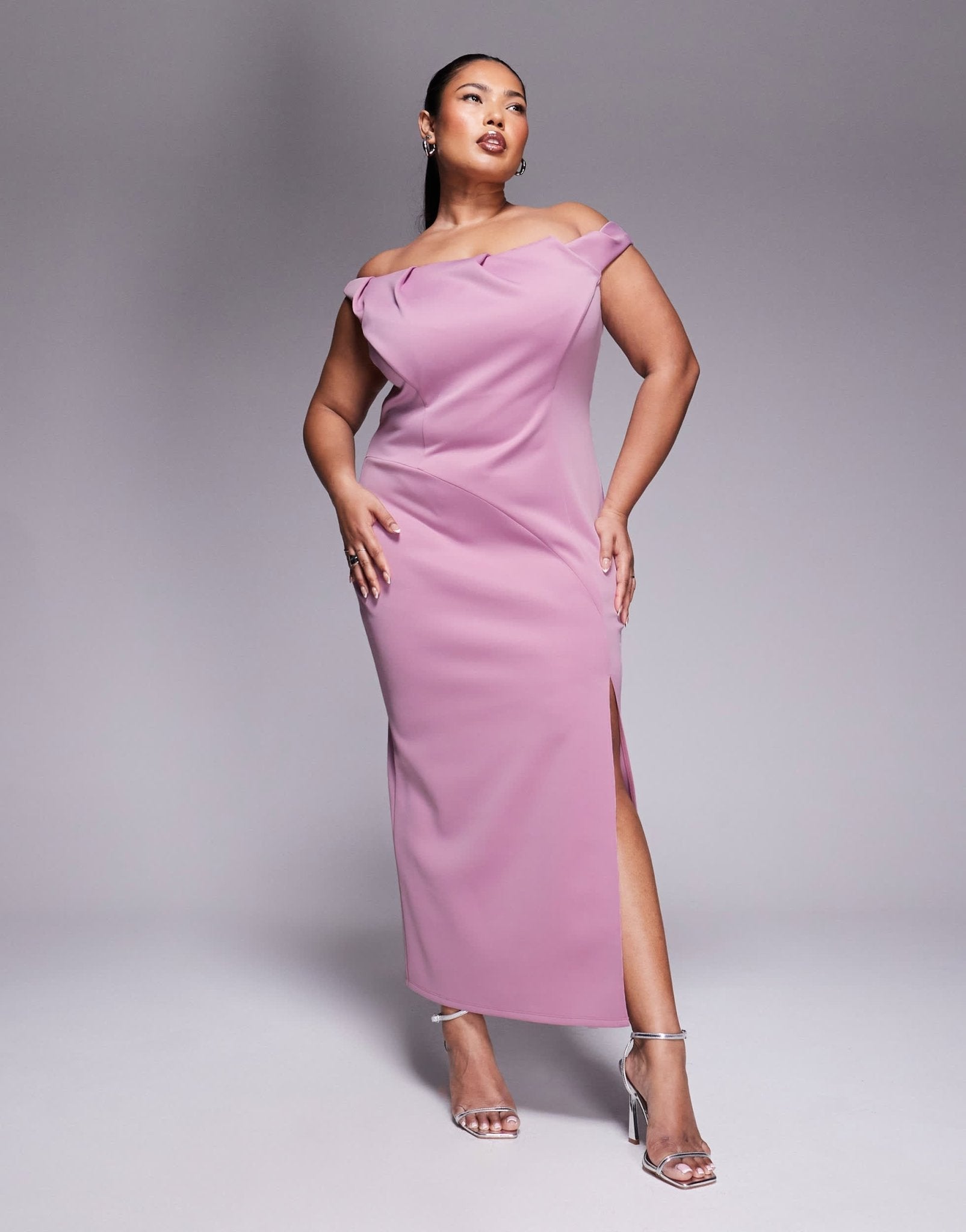 ASOS DESIGN Curve pleated bardot maxi dress in rose in scuba - style fabric - ASOS Sample Sale