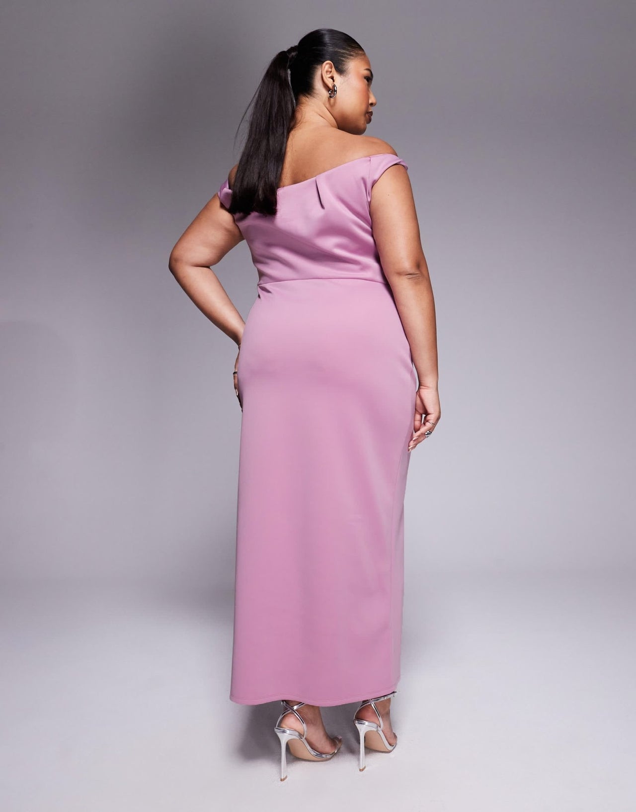 ASOS DESIGN Curve pleated bardot maxi dress in rose in scuba - style fabric - ASOS Sample Sale