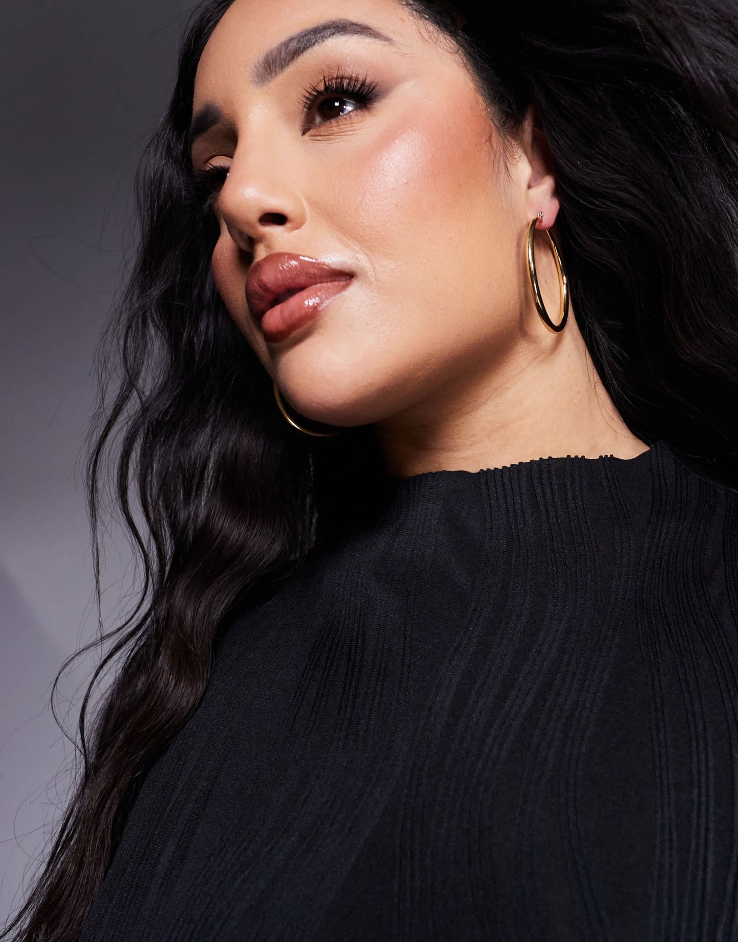 ASOS DESIGN curve plisse long sleeve top with grown on neck in black - ASOS Sample Sale