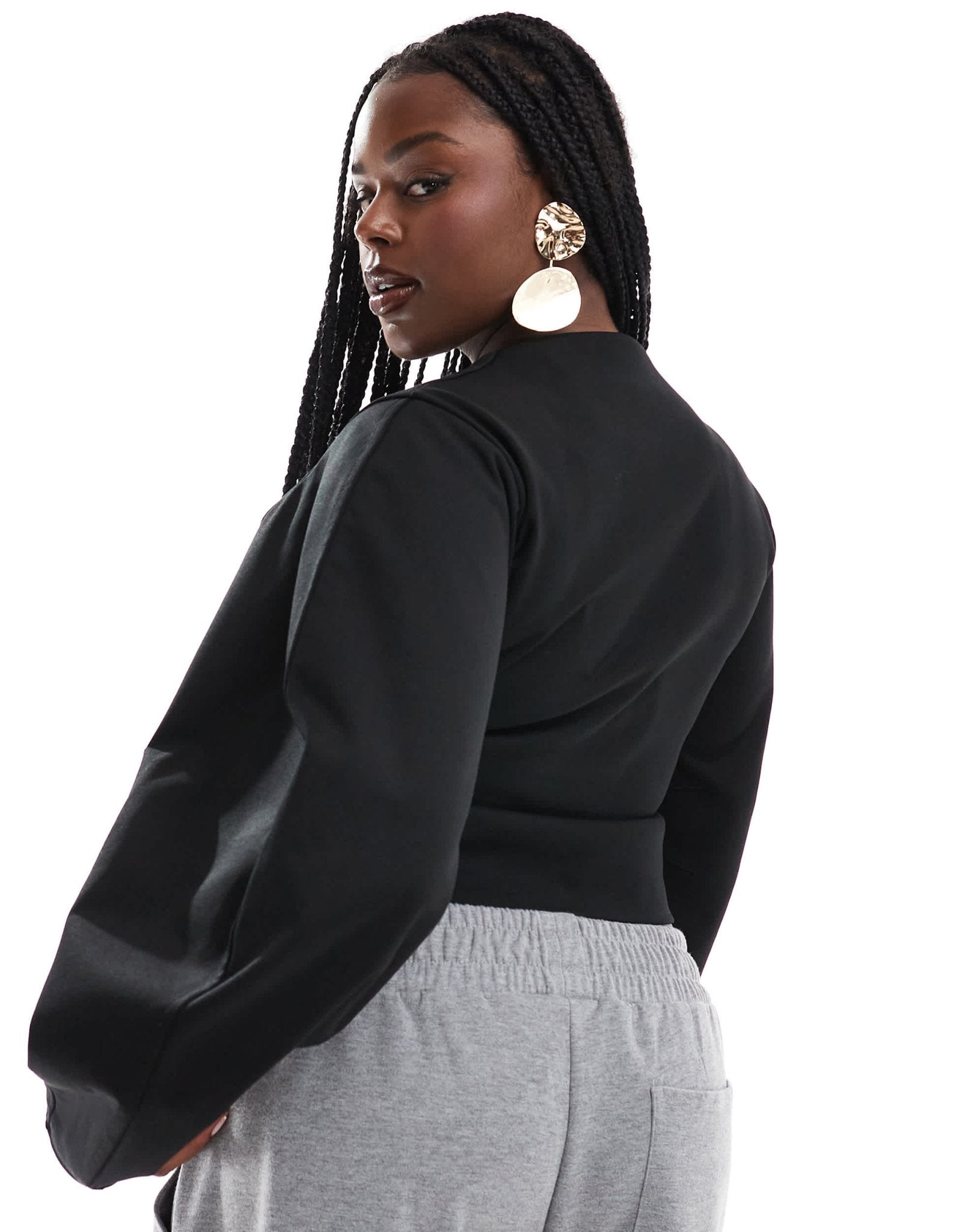 ASOS DESIGN Curve plunge cocoon sleeve scuba - style fabric top in black - ASOS Sample Sale