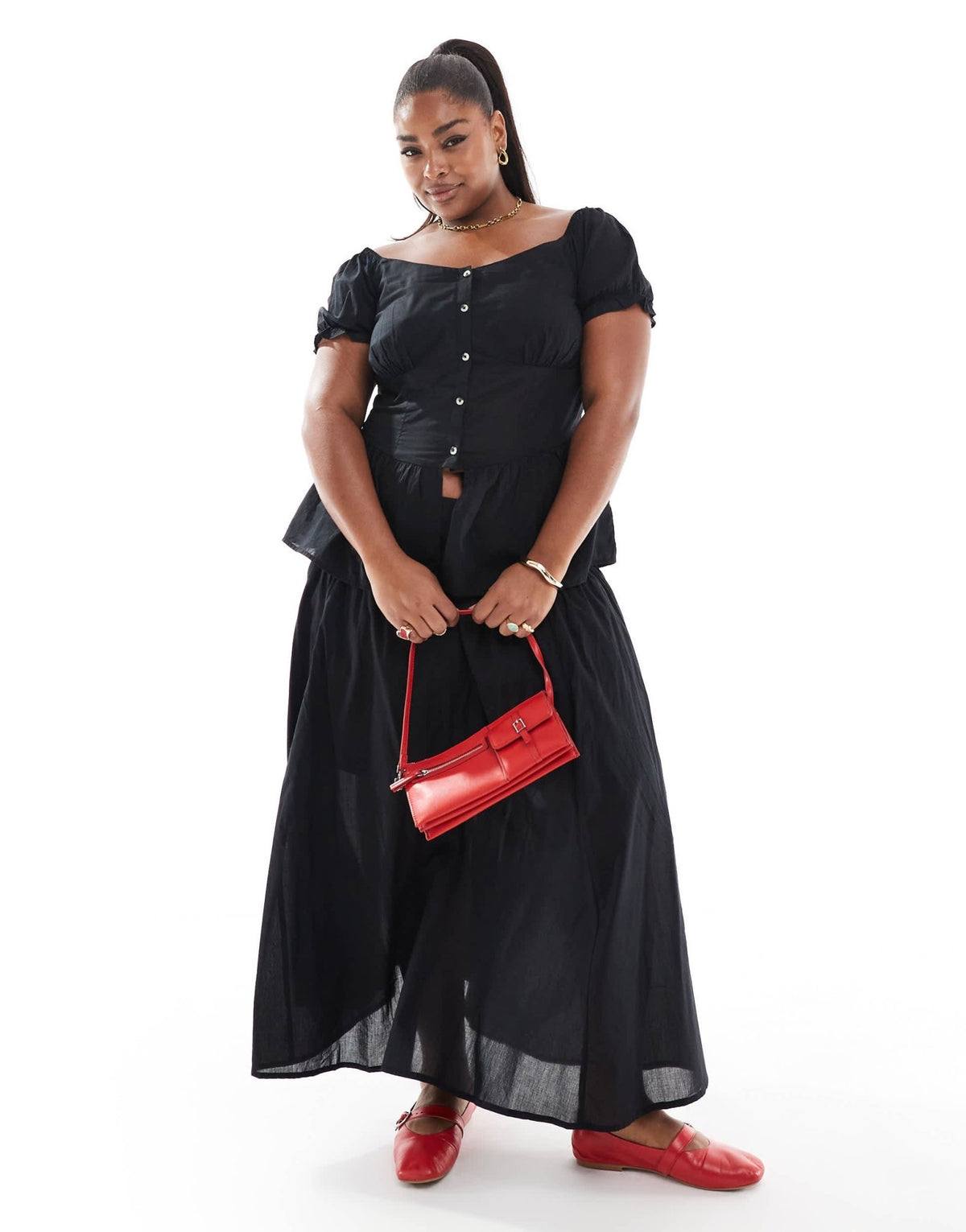 ASOS DESIGN Curve puff sleeve button down milkmaid top in black - ASOS Sample Sale